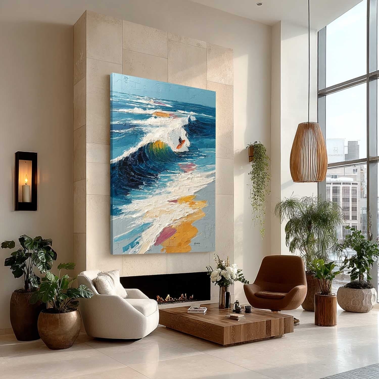Wall Art Vertical Impressionist Surfing Scene Vivid - Neutralighting