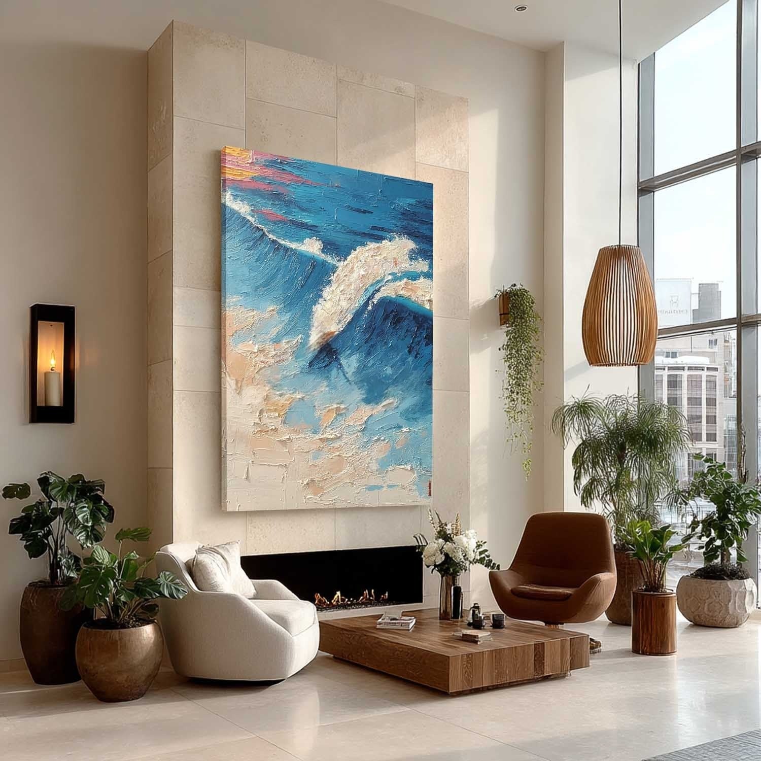Wall Art Vertical Impressionist Surfing Scene Bold - Neutralighting