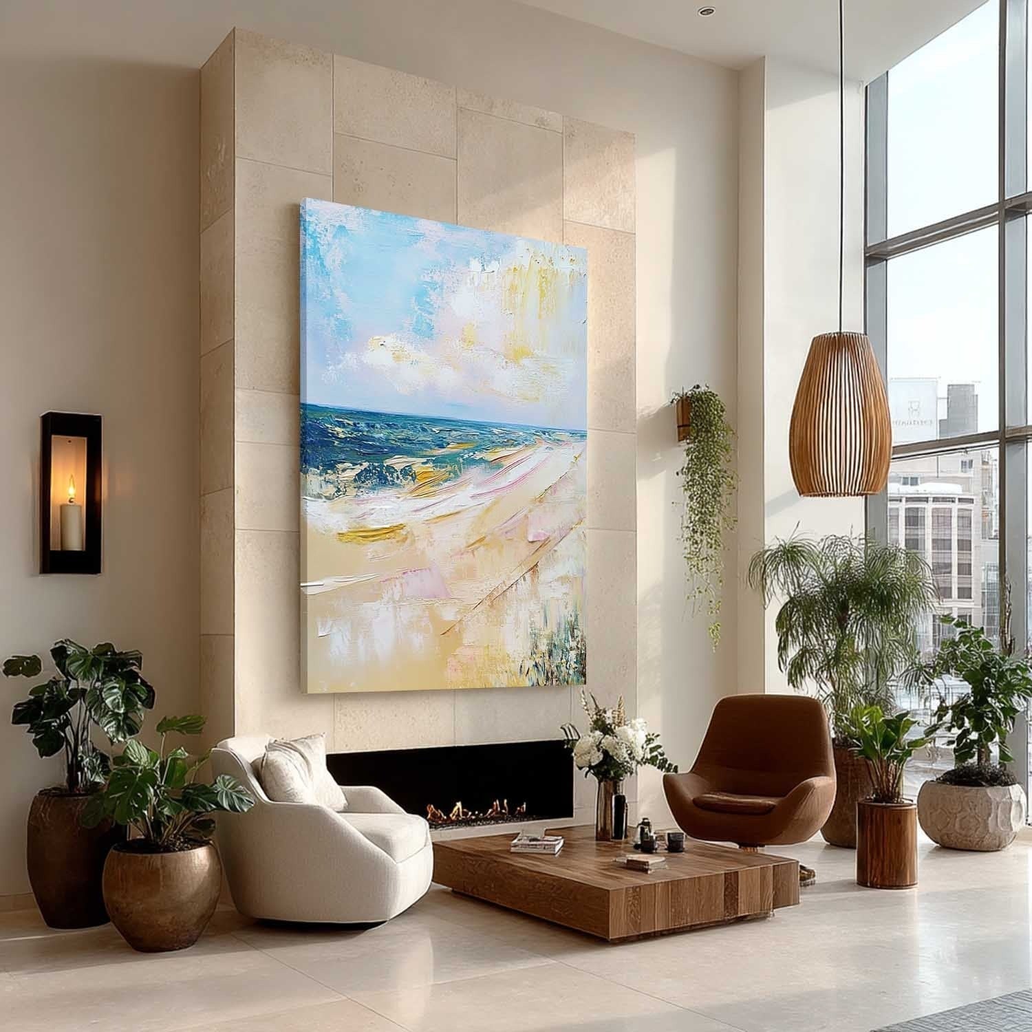 Wall Art Serene Textured Beach Ocean - Neutralighting
