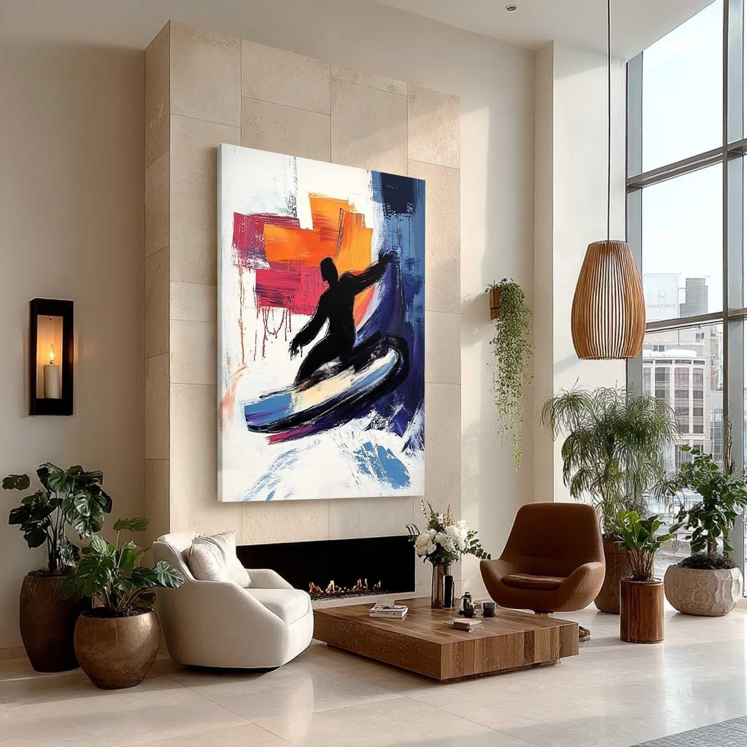 Wall Art Dynamic Textured Surfer Wave - Neutralighting