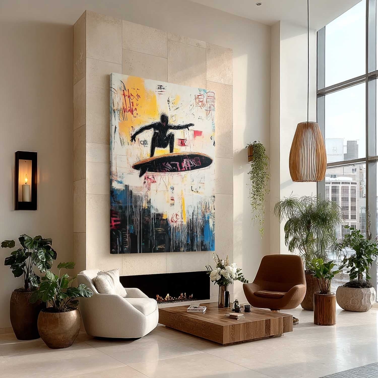 Wall Art Edgy Textured Graffiti Surfer - Neutralighting