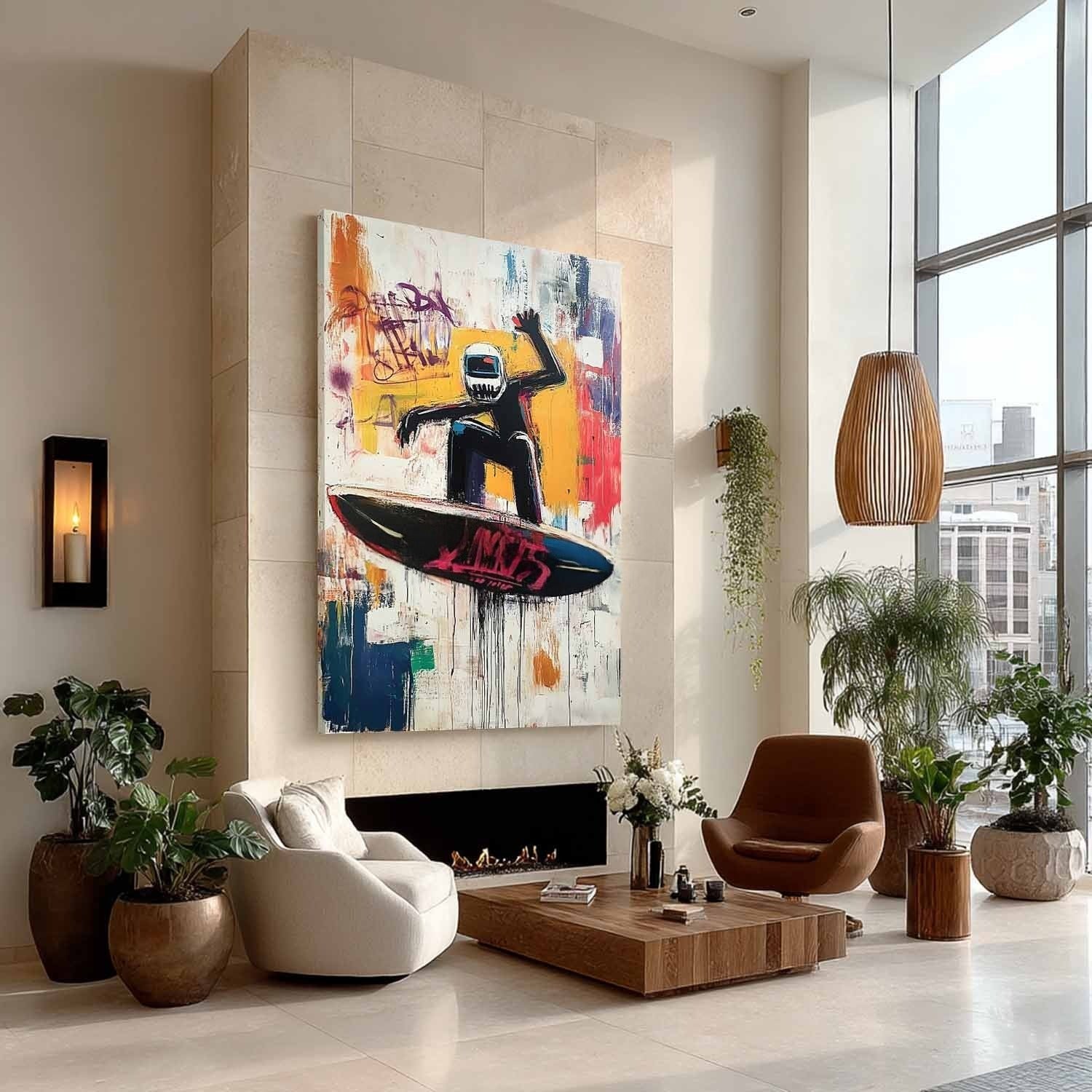 Wall Art Futuristic Textured Helmeted Surfer - Neutralighting