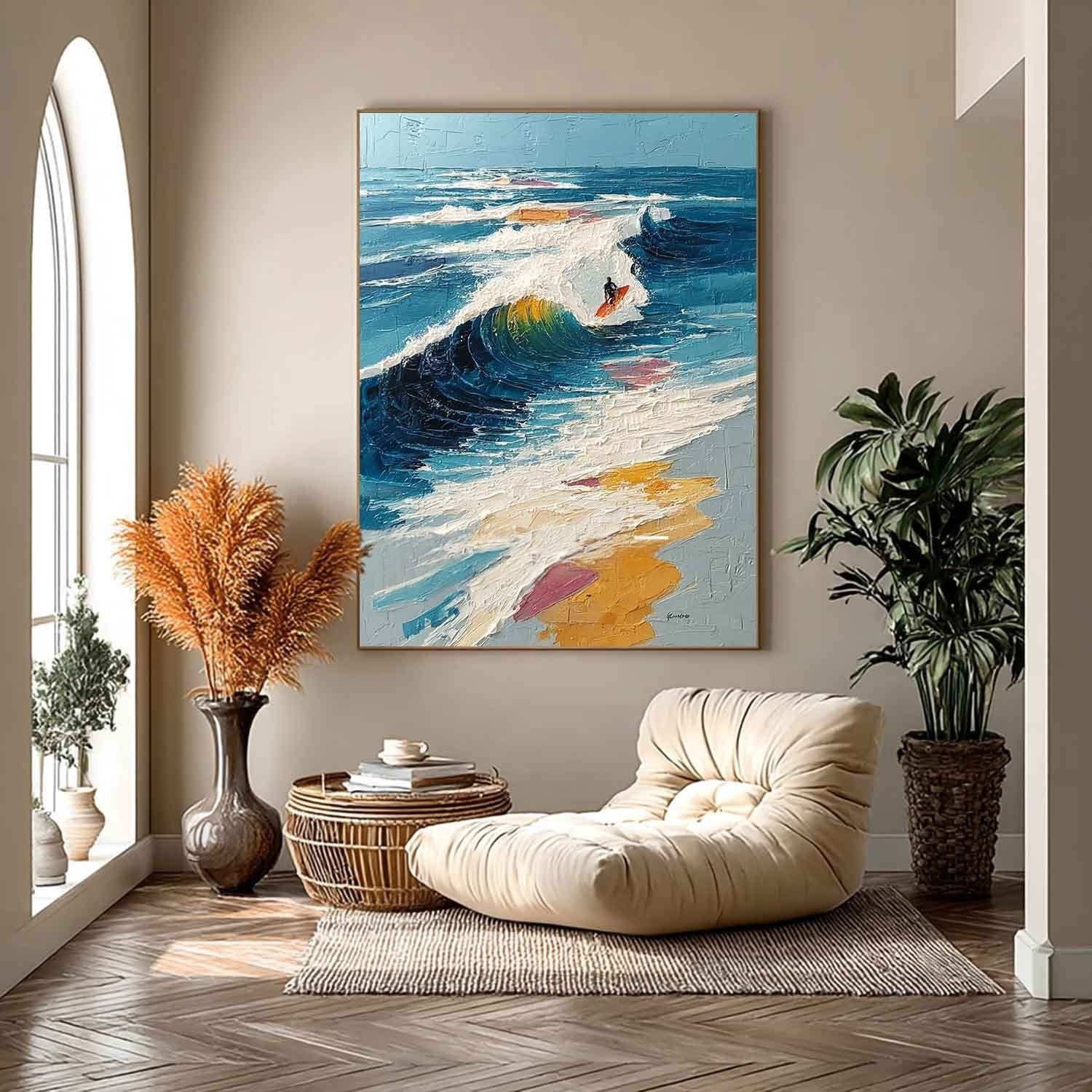 Wall Art Vertical Impressionist Surfing Scene Vivid - Neutralighting