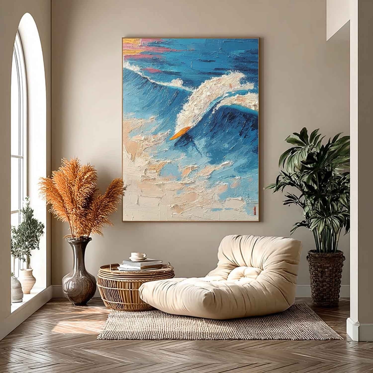 Wall Art Vertical Impressionist Surfing Scene Bold - Neutralighting