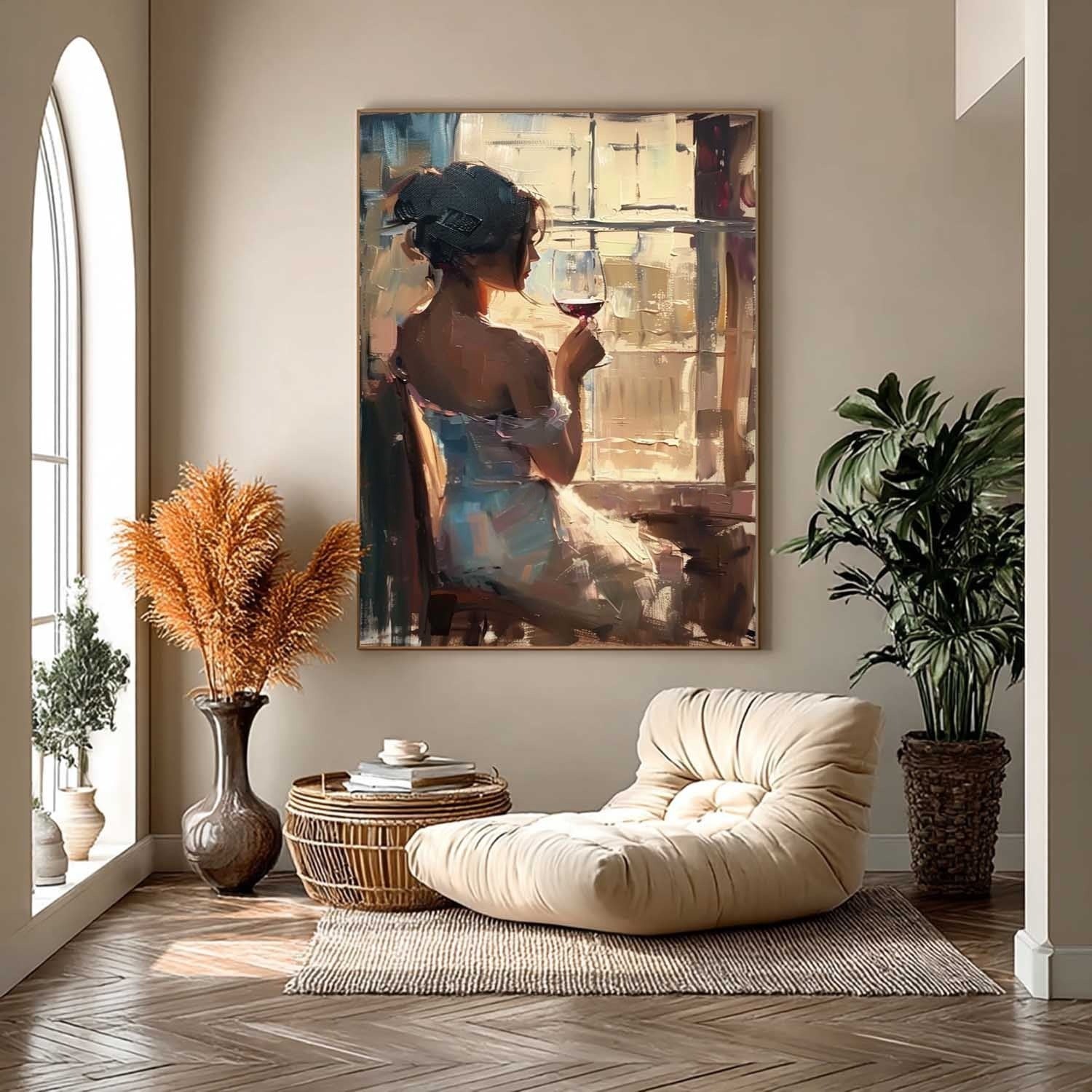 Wall Art Vertical Impressionist Figure Painting Warm - Neutralighting