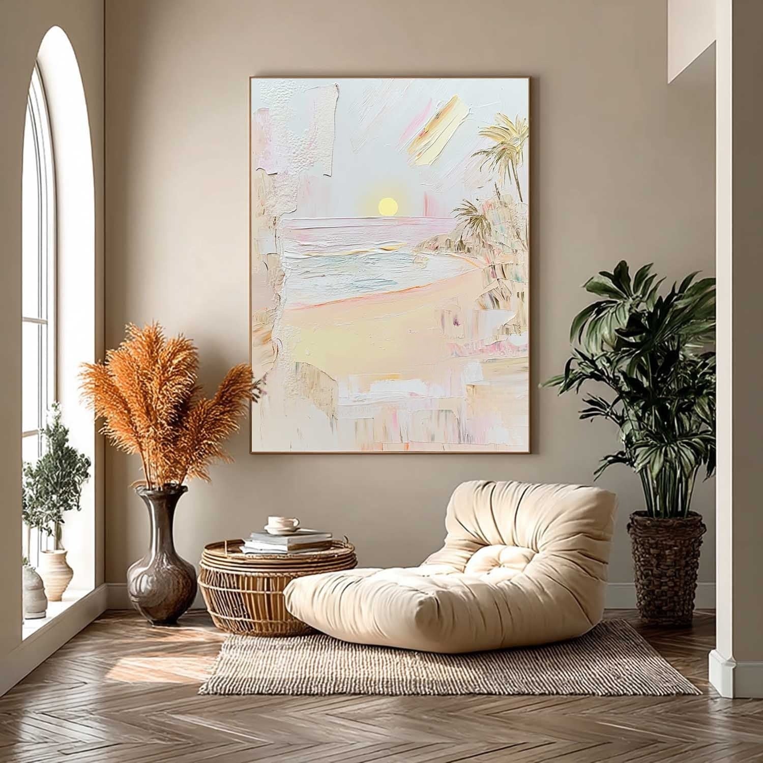Wall Art Rectangle Impressionist Beach Sunset Art Pastel - Neutralighting