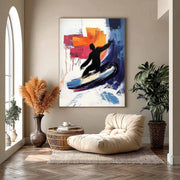 Wall Art Dynamic Textured Surfer Wave - Neutralighting