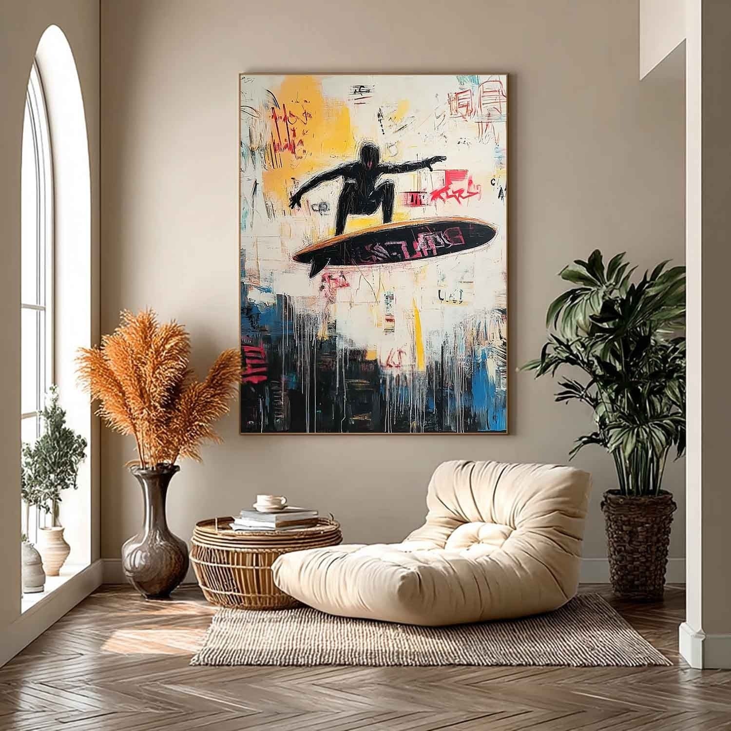 Wall Art Edgy Textured Graffiti Surfer - Neutralighting
