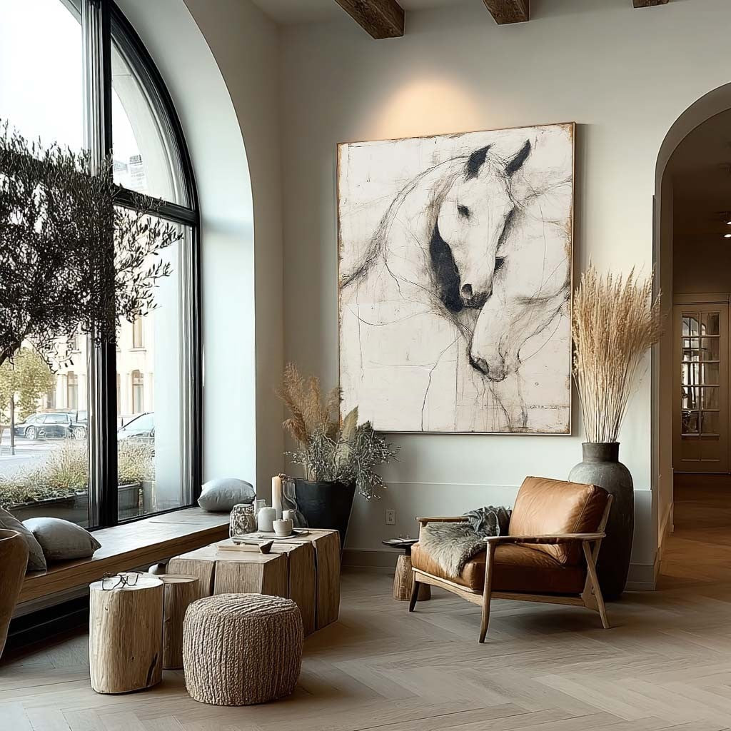 Minimalist Two Horses Sketch Painting - Neutralighting
