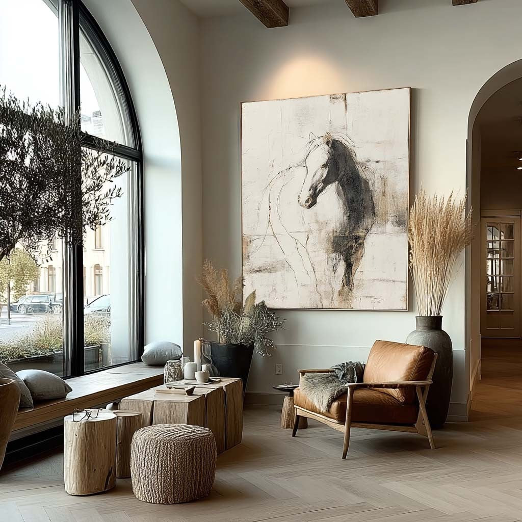 Wall Art Monochrome Horse Portrait Minimalist - Neutralighting