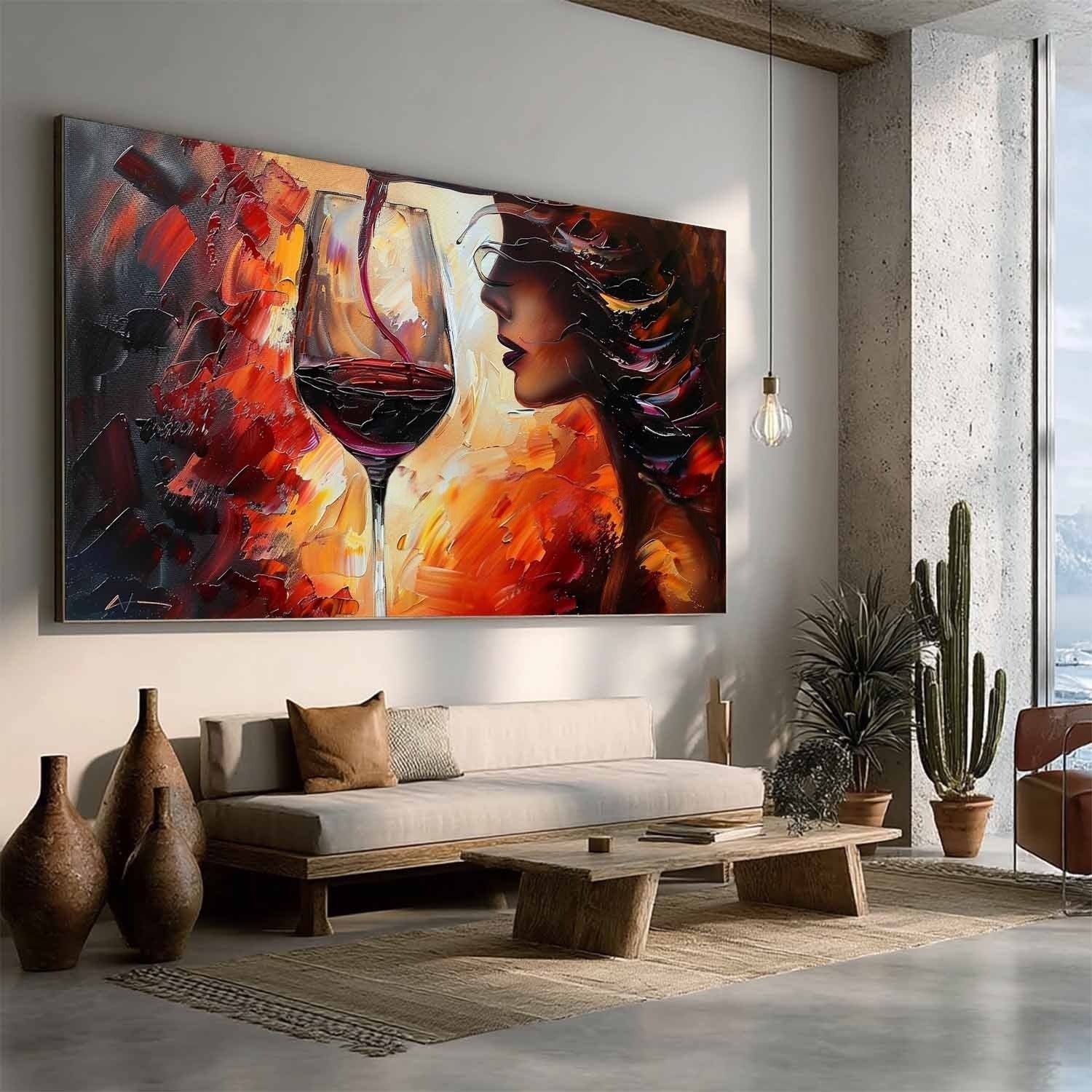 Wall Art Woman Wine Pouring Impasto - Neutralighting