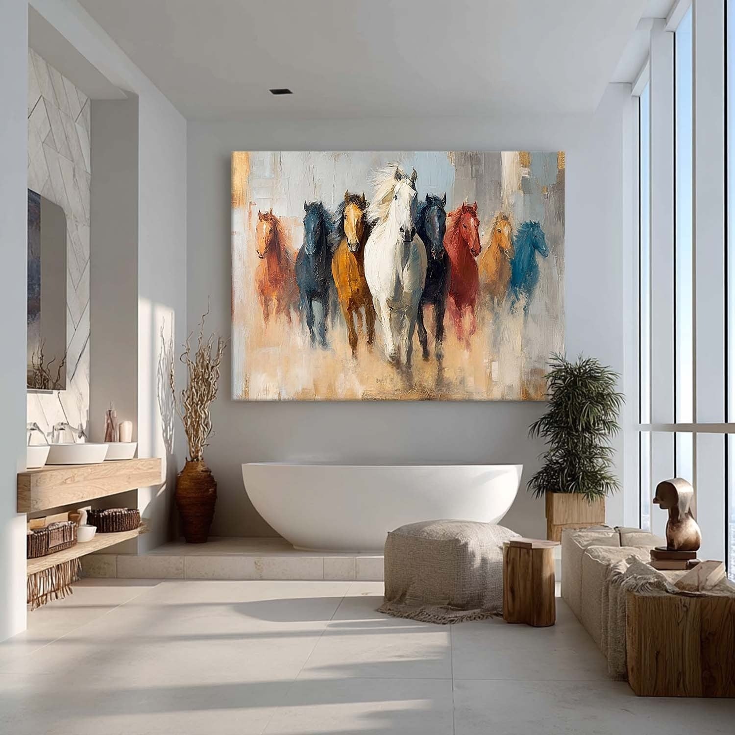 Wall Art Majestic Contemporary Running Horses - Neutralighting