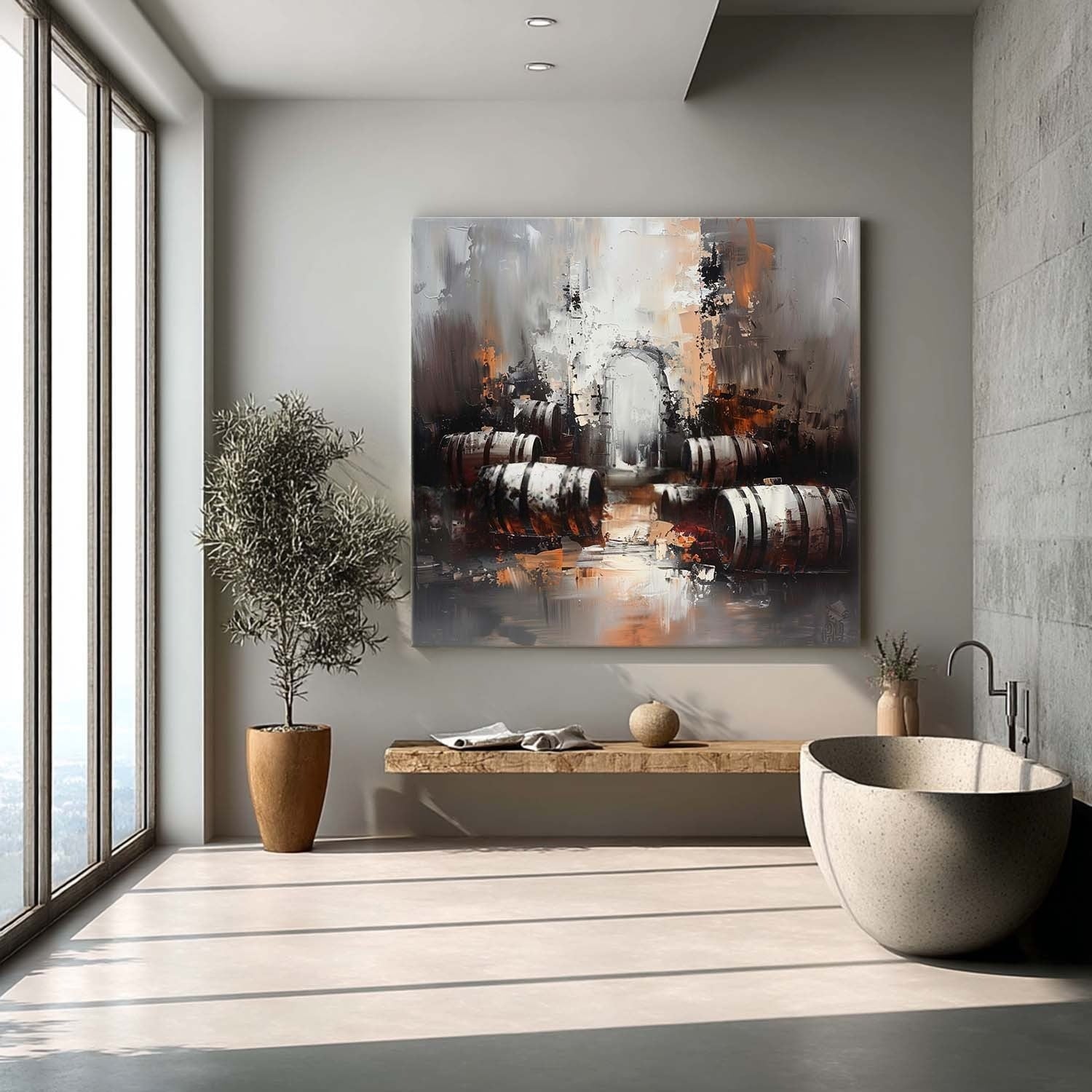 Wall Art Rustic Textured Wine Barrel - Neutralighting