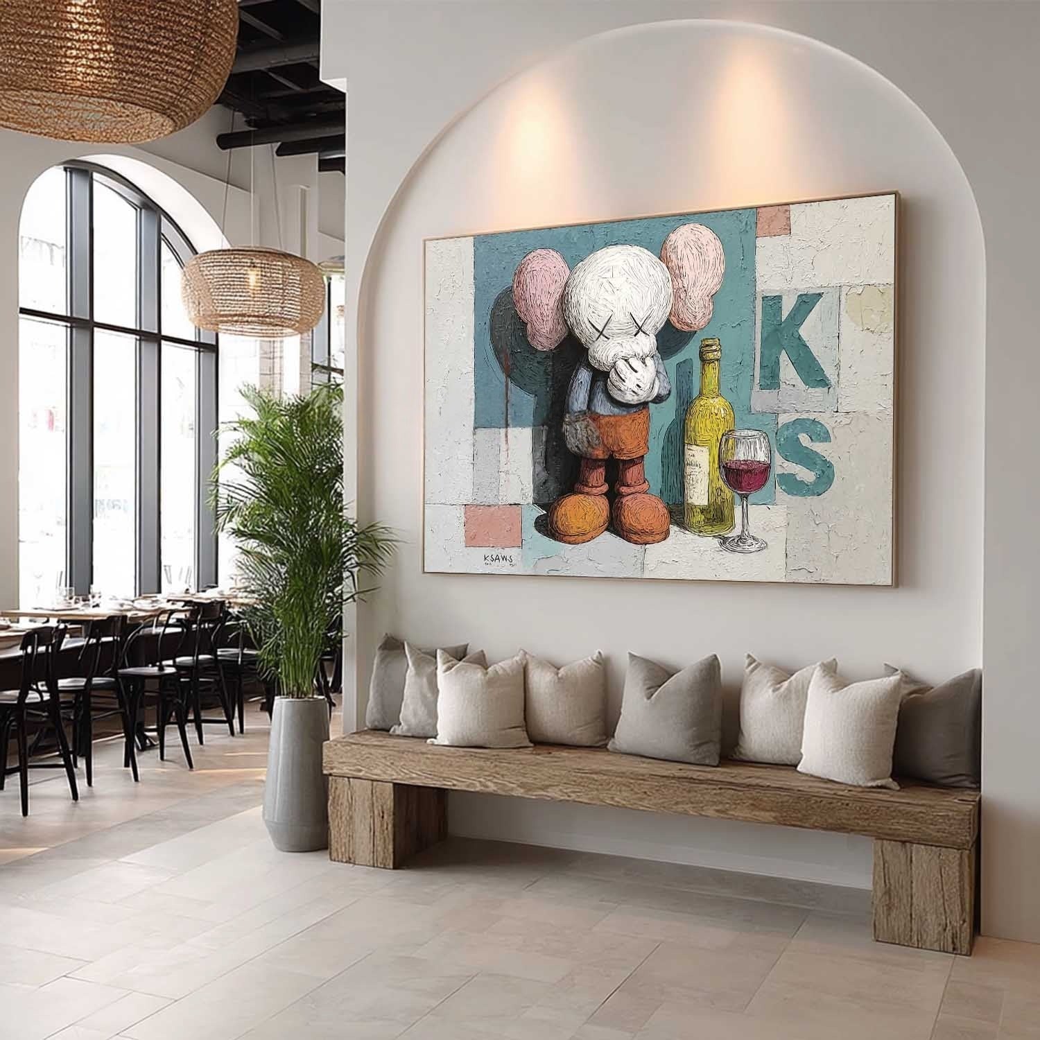 Wall Art Playful Textured Kaws Companion - Neutralighting