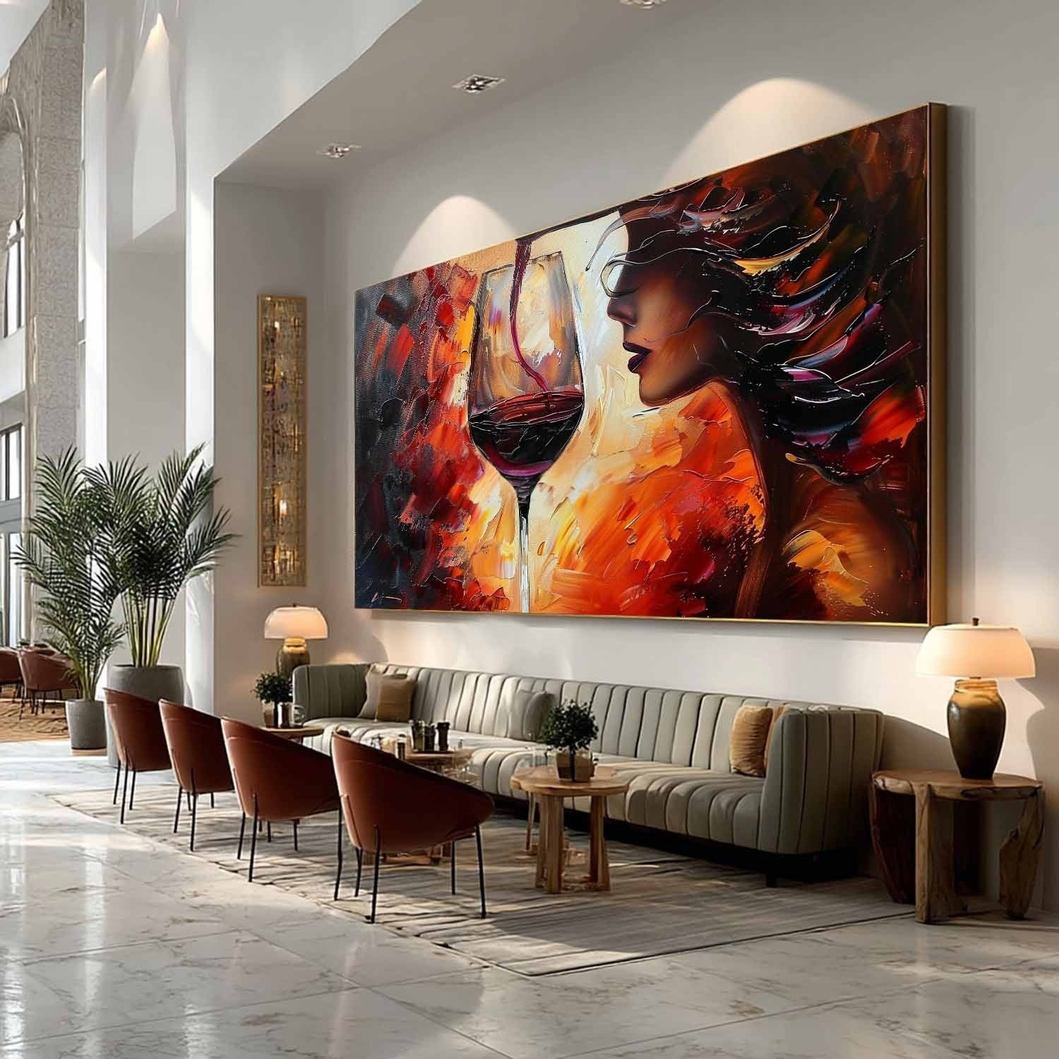 Wall Art Woman Wine Pouring Impasto - Neutralighting