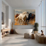 Wall Art Panoramic Realist Wild Horse Scene Warm - Neutralighting