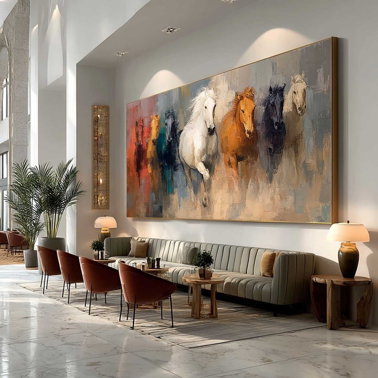 Wall Art Panoramic Impressionist Galloping Horses Scene Vibrant - Neutralighting
