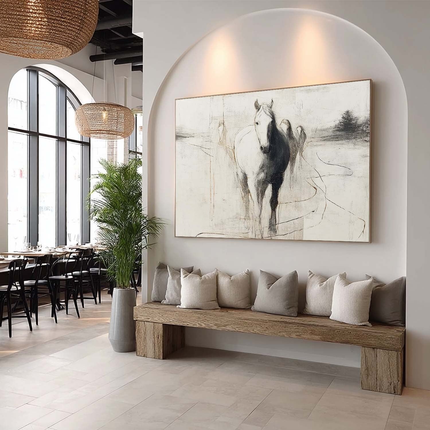 Wall Art Panoramic Abstract Horse Scene Minimalist - Neutralighting