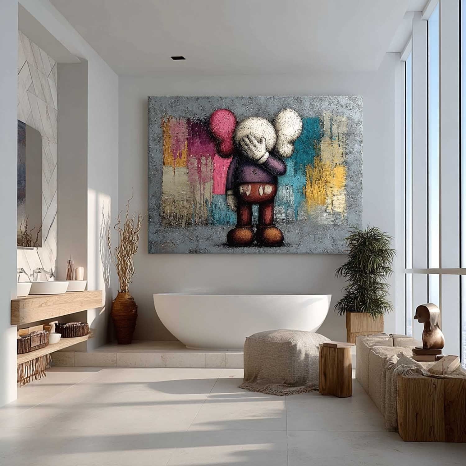 Wall Art Introspective Textured Kaws - Neutralighting