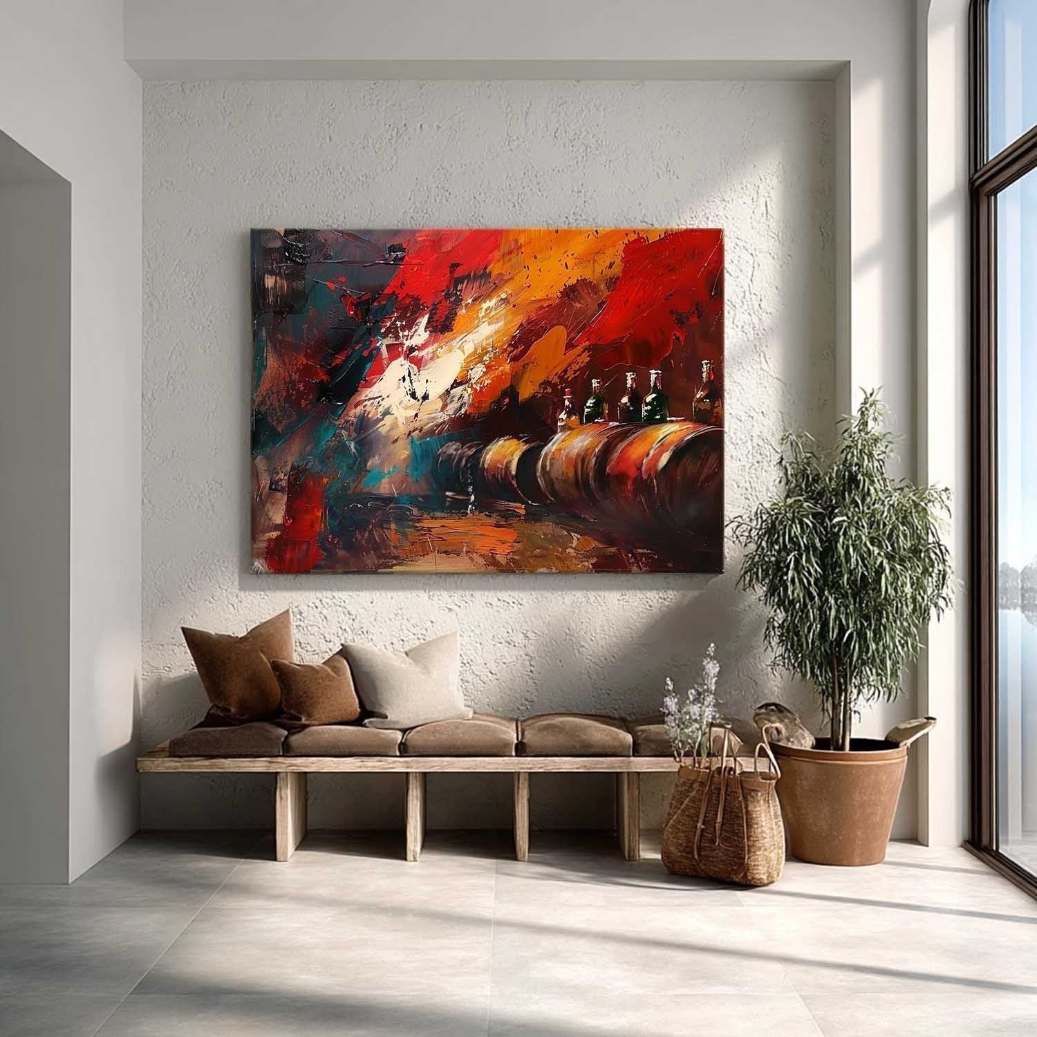 Wall Art Bold Textured Wine Barrel Bottle - Neutralighting
