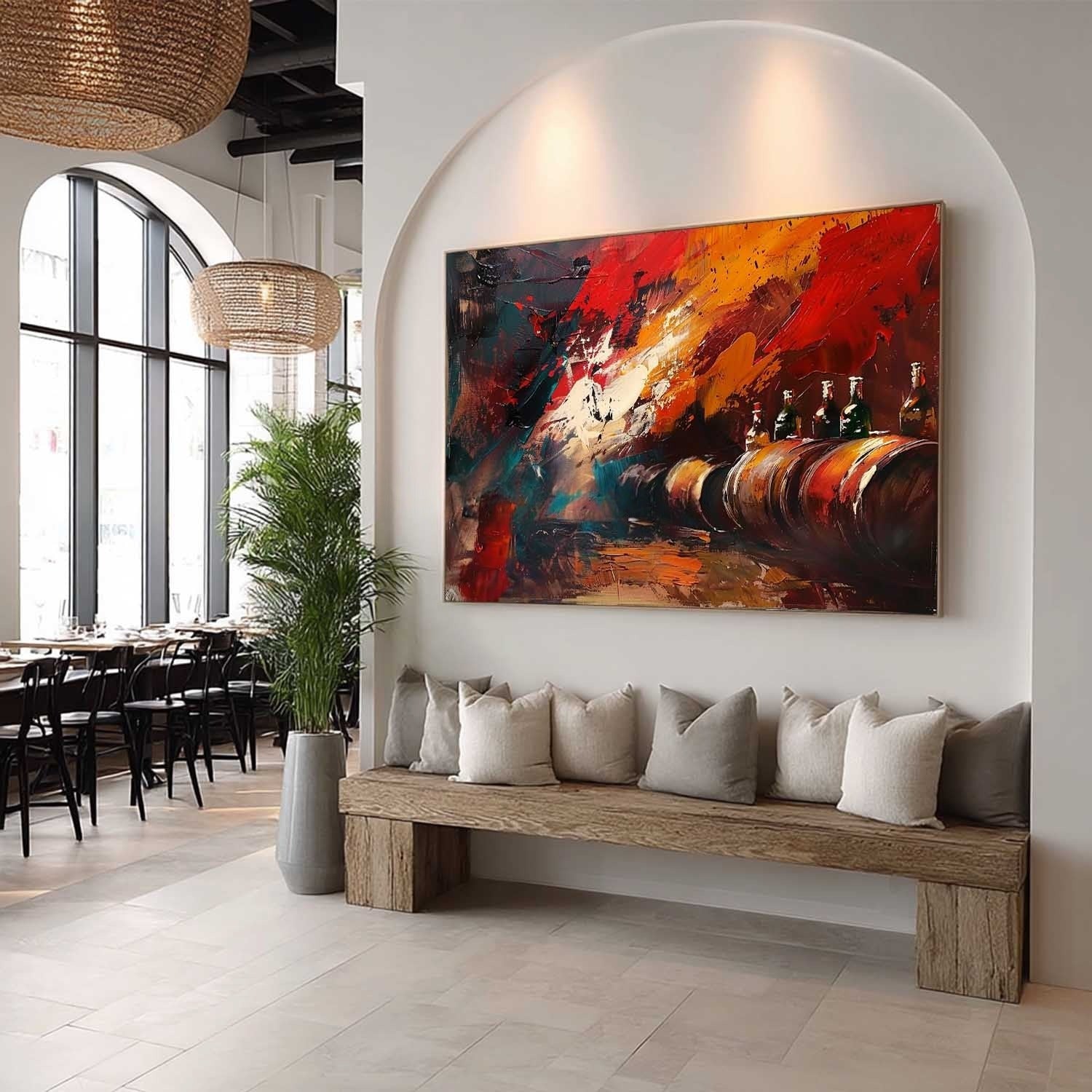 Wall Art Bold Textured Wine Barrel Bottle - Neutralighting