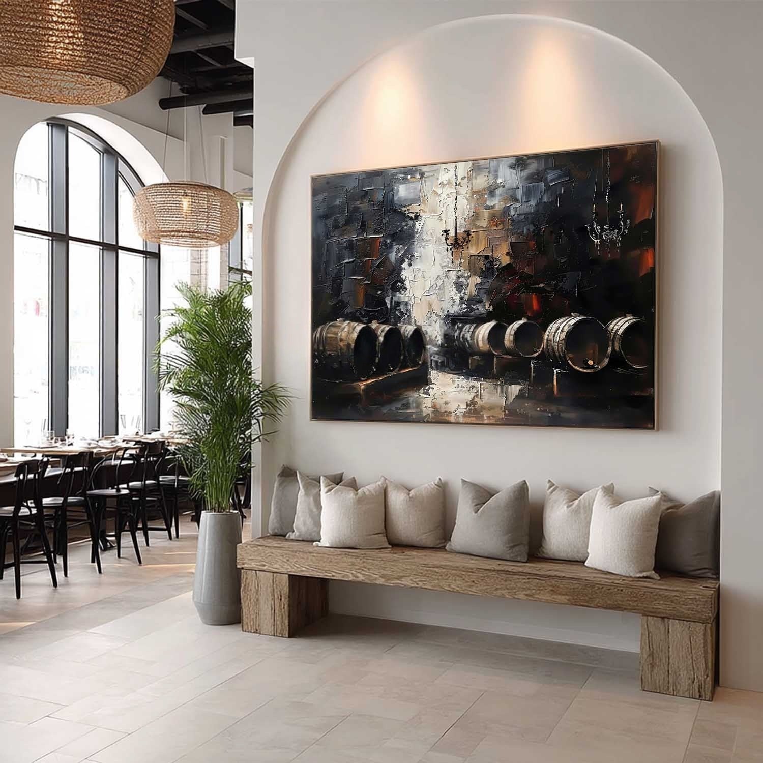 Wall Art Panoramic Impressionist Wine Cellar Scene Moody - Neutralighting