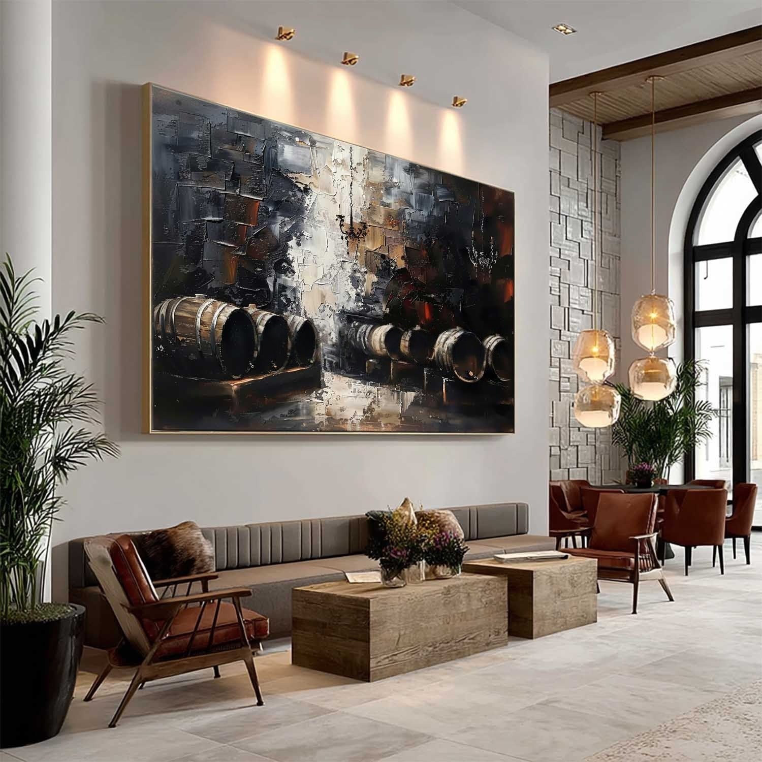 Wall Art Panoramic Impressionist Wine Cellar Scene Moody - Neutralighting