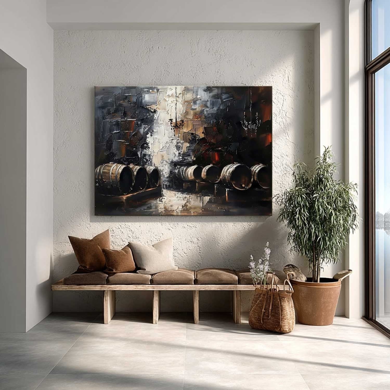 Wall Art Panoramic Impressionist Wine Cellar Scene Moody - Neutralighting