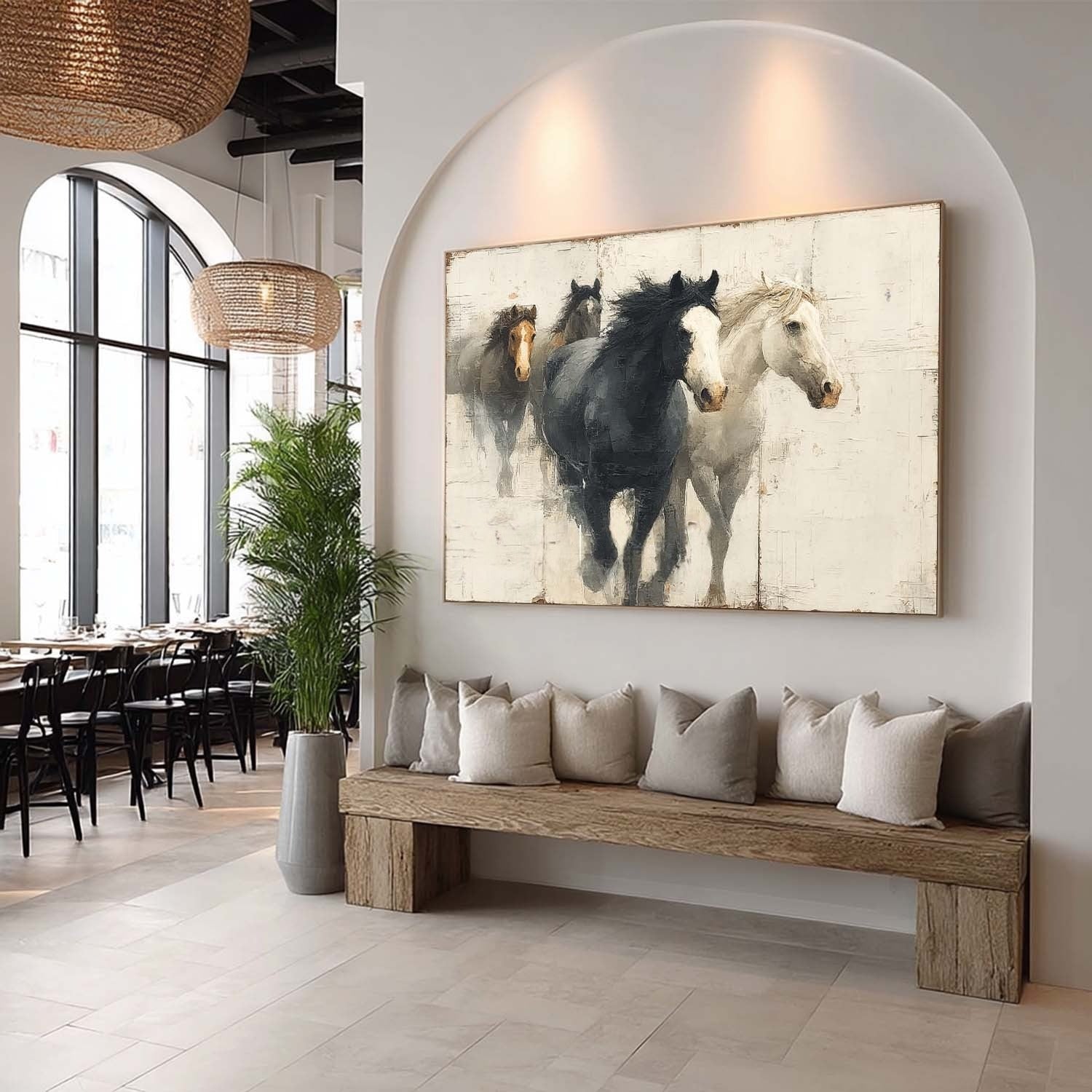Wall Art Dynamic Textured Running Horses - Neutralighting