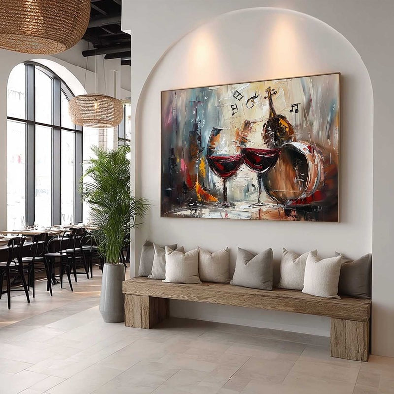 Wall Art Impressionist Red Wine Glasses Violin - Neutralighting