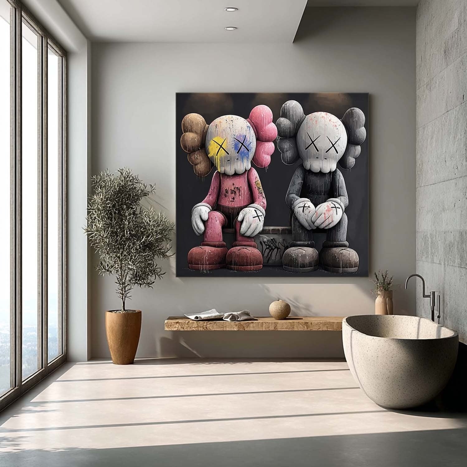 Wall Art Bold Textured Kaws Companion - Neutralighting