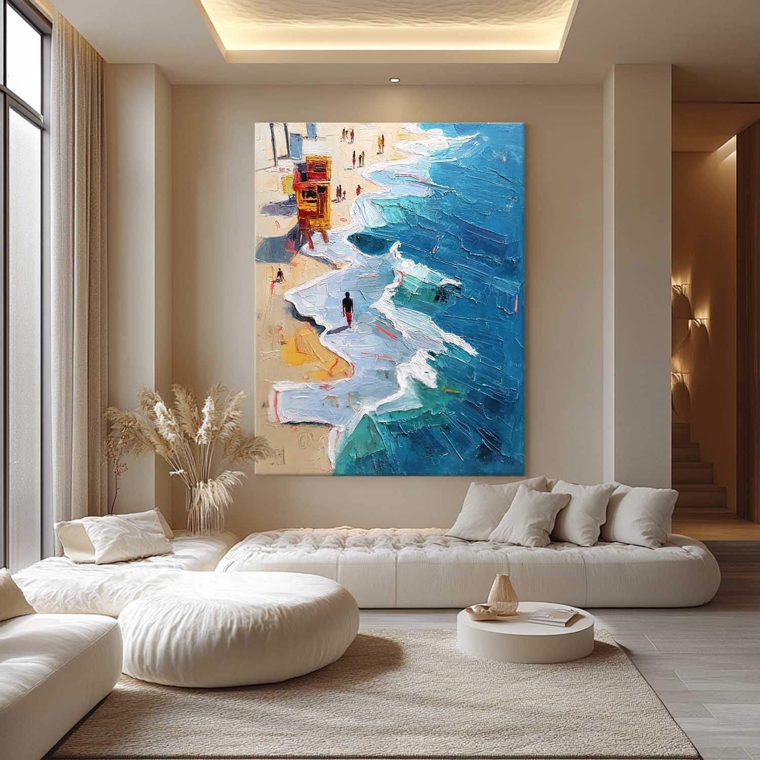 Wall Art Vertical Impressionist Coastal Beach Scene Bright - Neutralighting