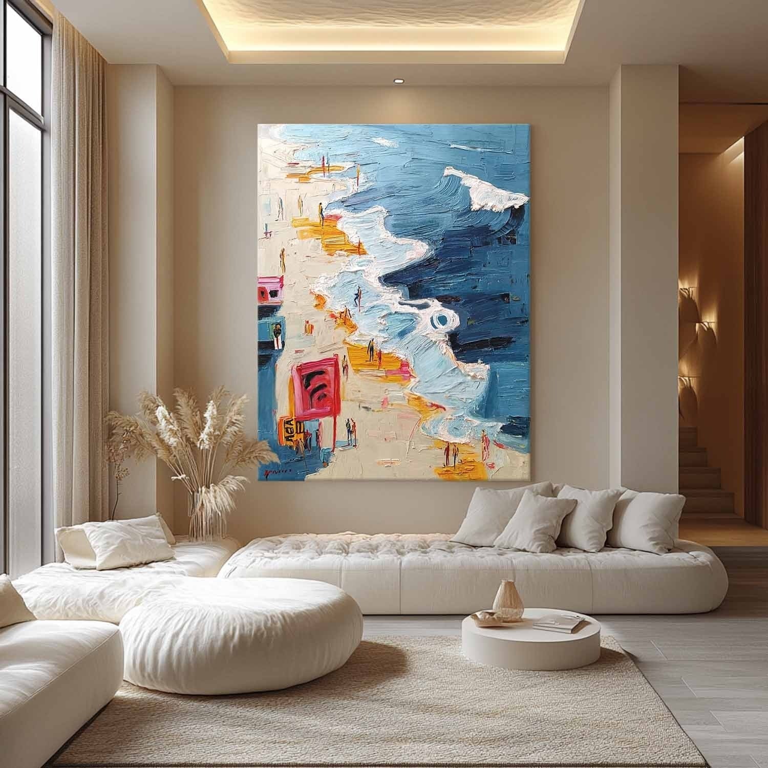 Wall Art Vertical Impressionist Coastal Boardwalk Scene Bright - Neutralighting