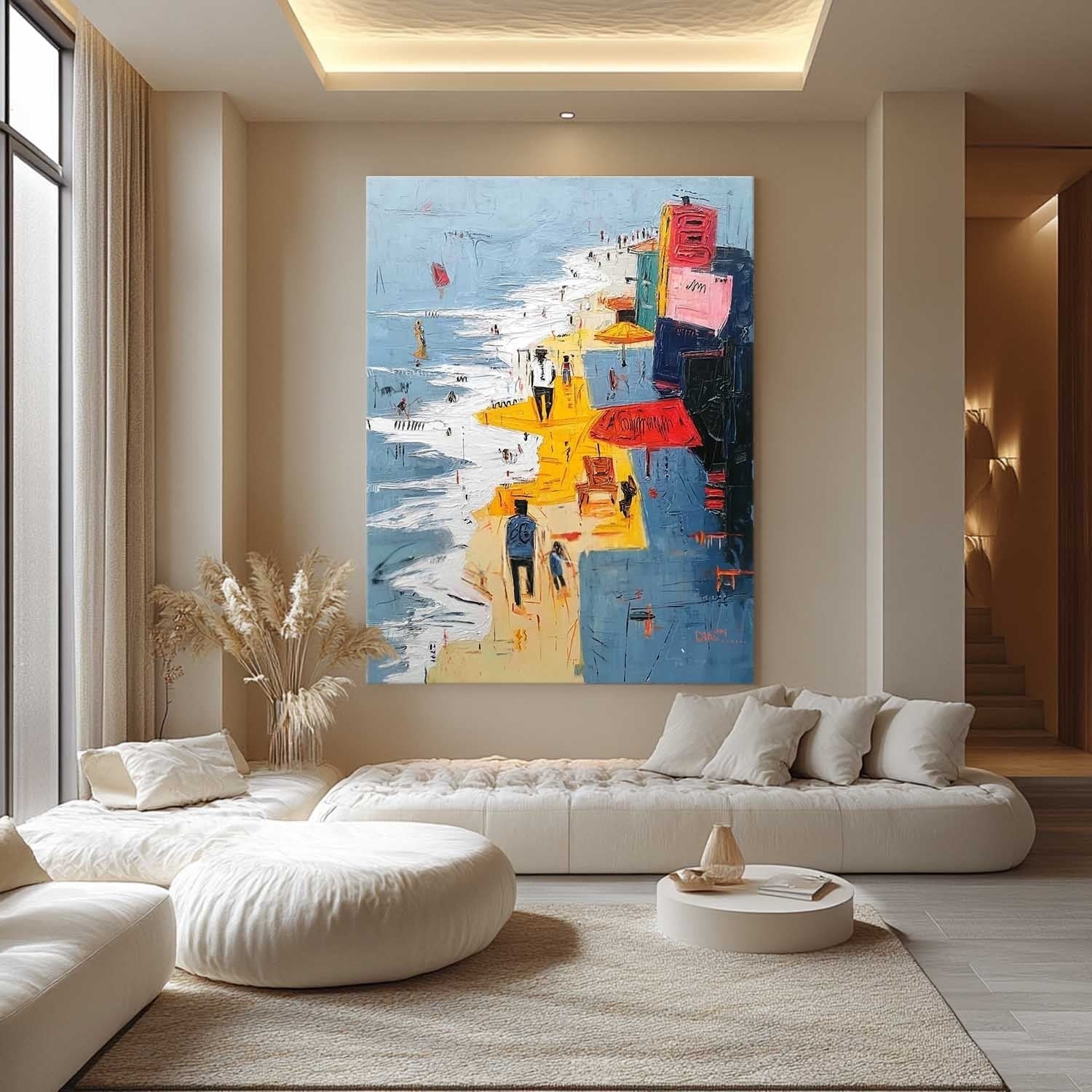 Wall Art Vertical Abstract Figurative Beach Scene Bold - Neutralighting