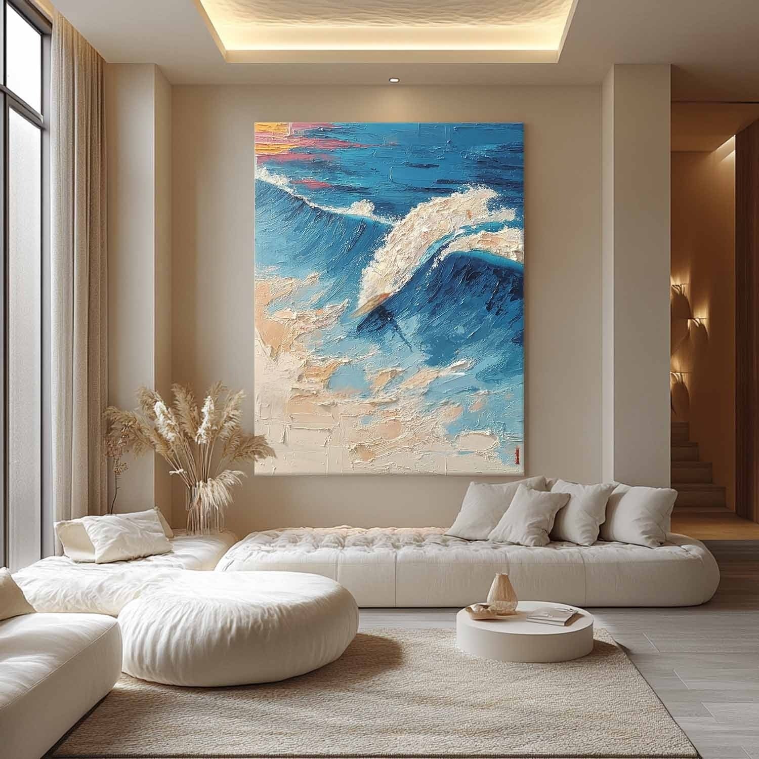 Wall Art Vertical Impressionist Surfing Scene Bold - Neutralighting