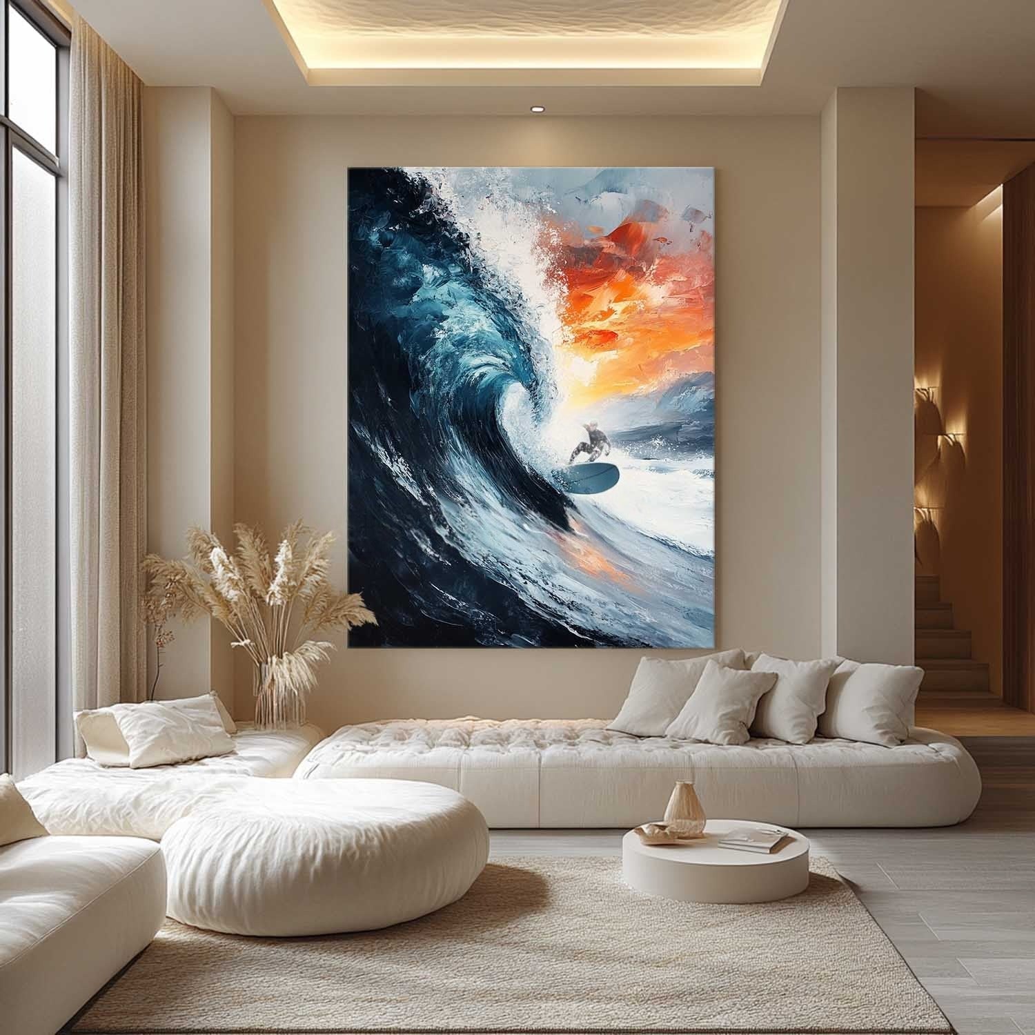 Wall Art Vertical Impressionist Surfing Action Scene Bold - Neutralighting