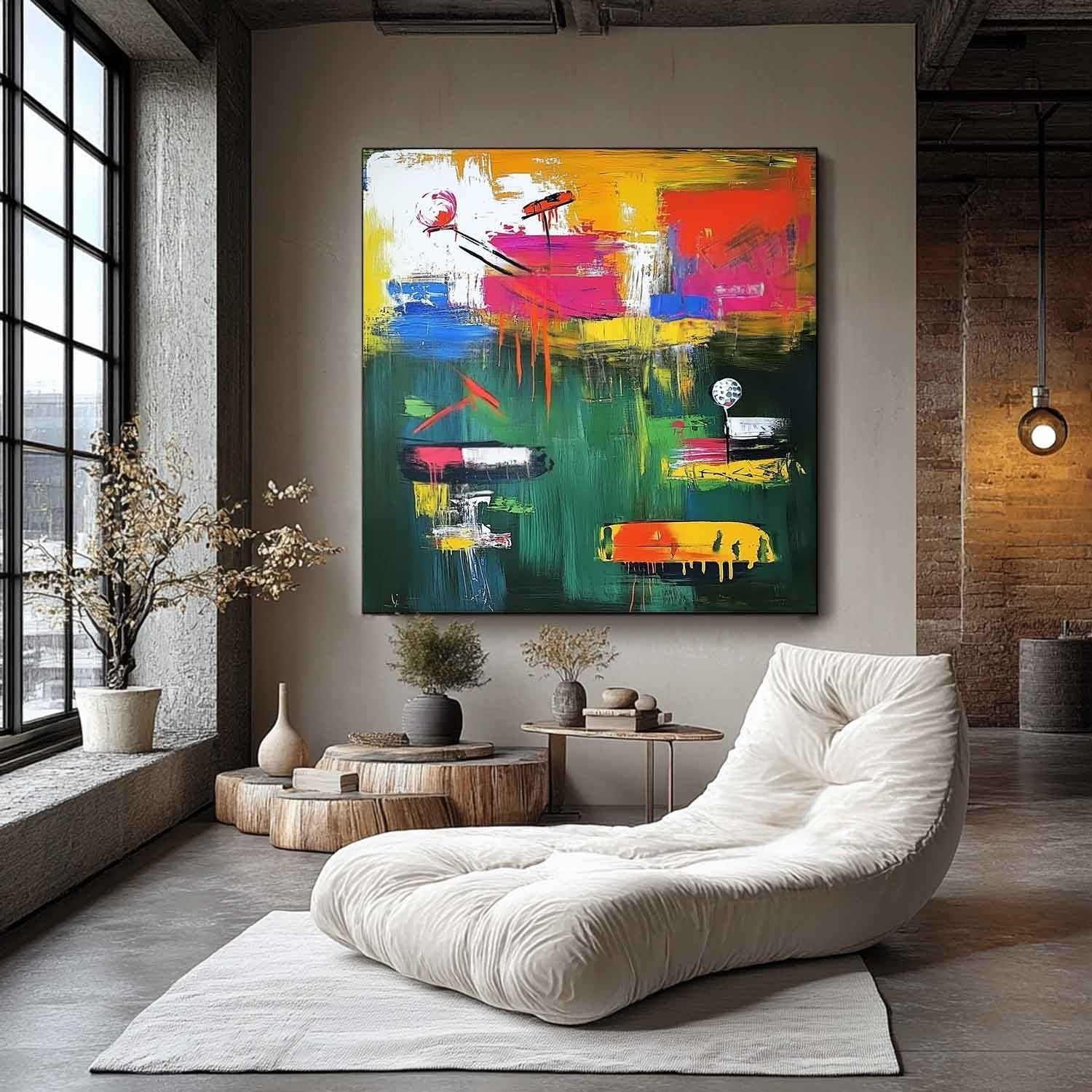 Wall Art Square Expressionist Golf Painting - Neutralighting