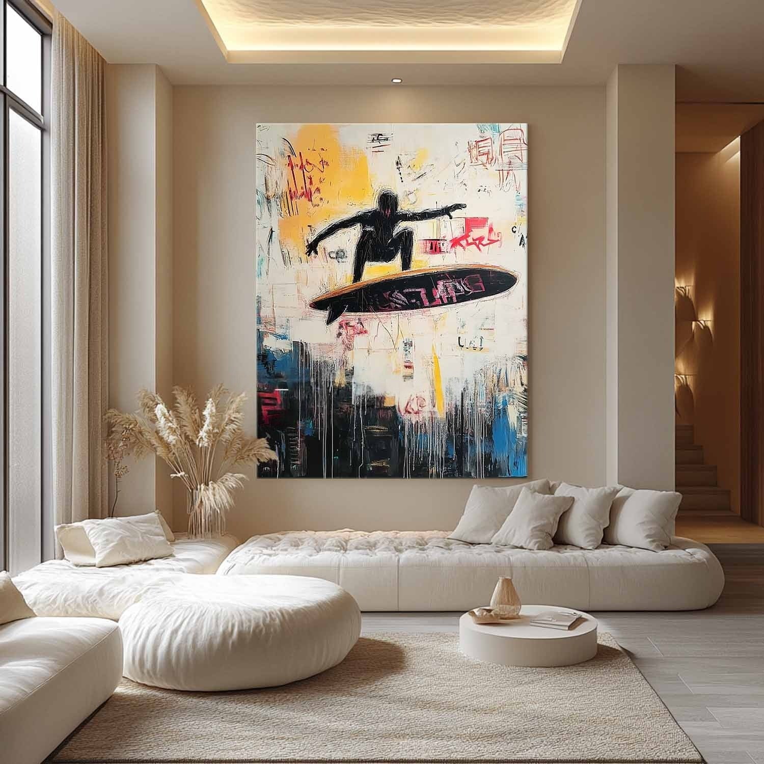 Wall Art Edgy Textured Graffiti Surfer - Neutralighting