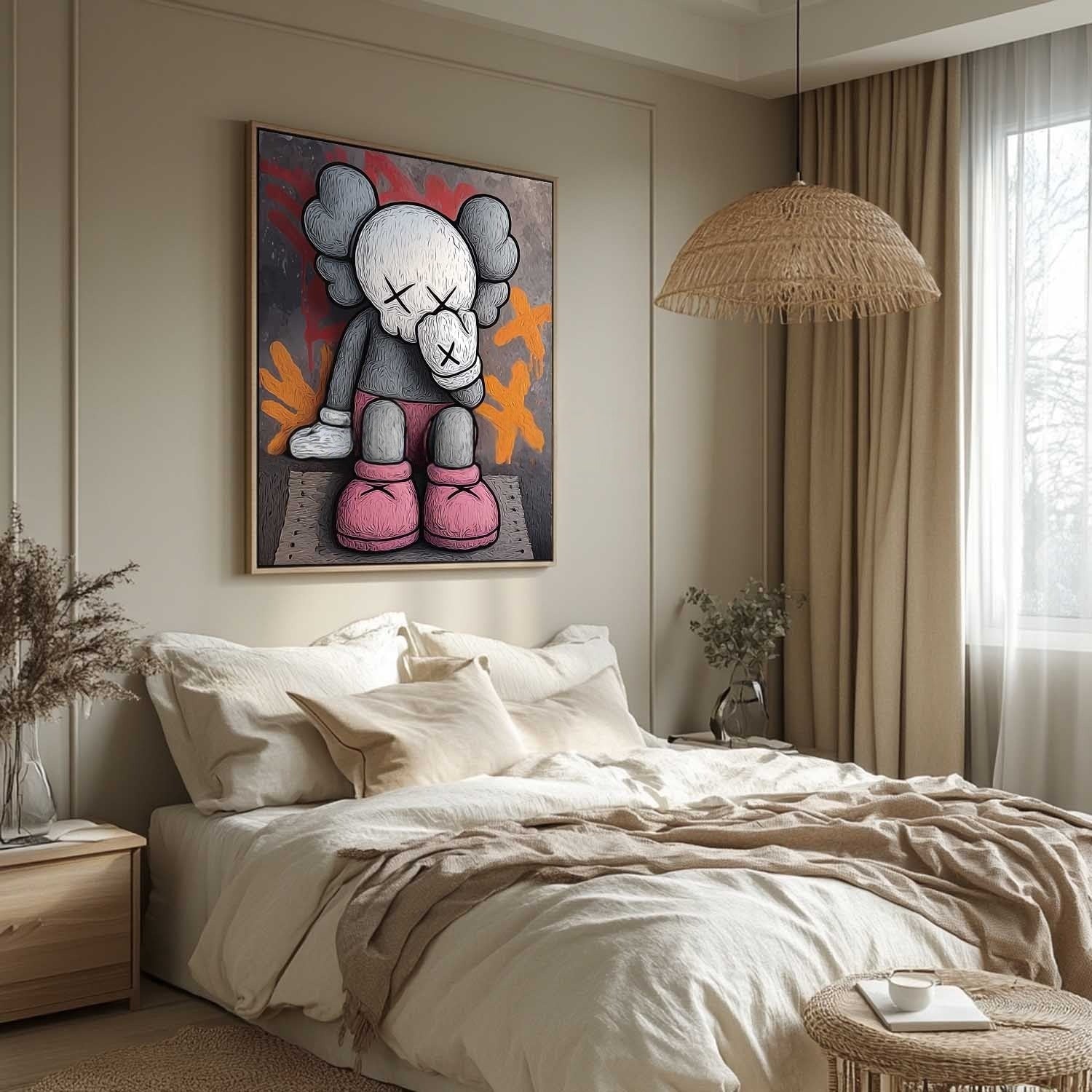 Wall Art Grey Pink Kaws Figure Graffiti Pop - Neutralighting
