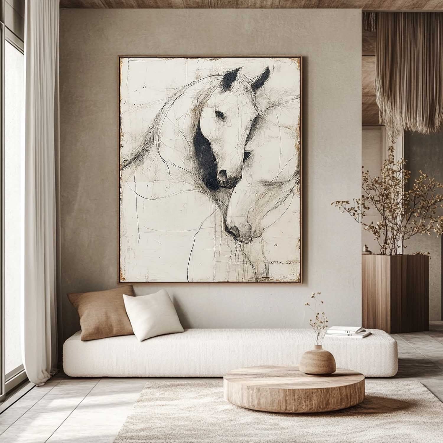 Minimalist Two Horses Sketch Painting - Neutralighting