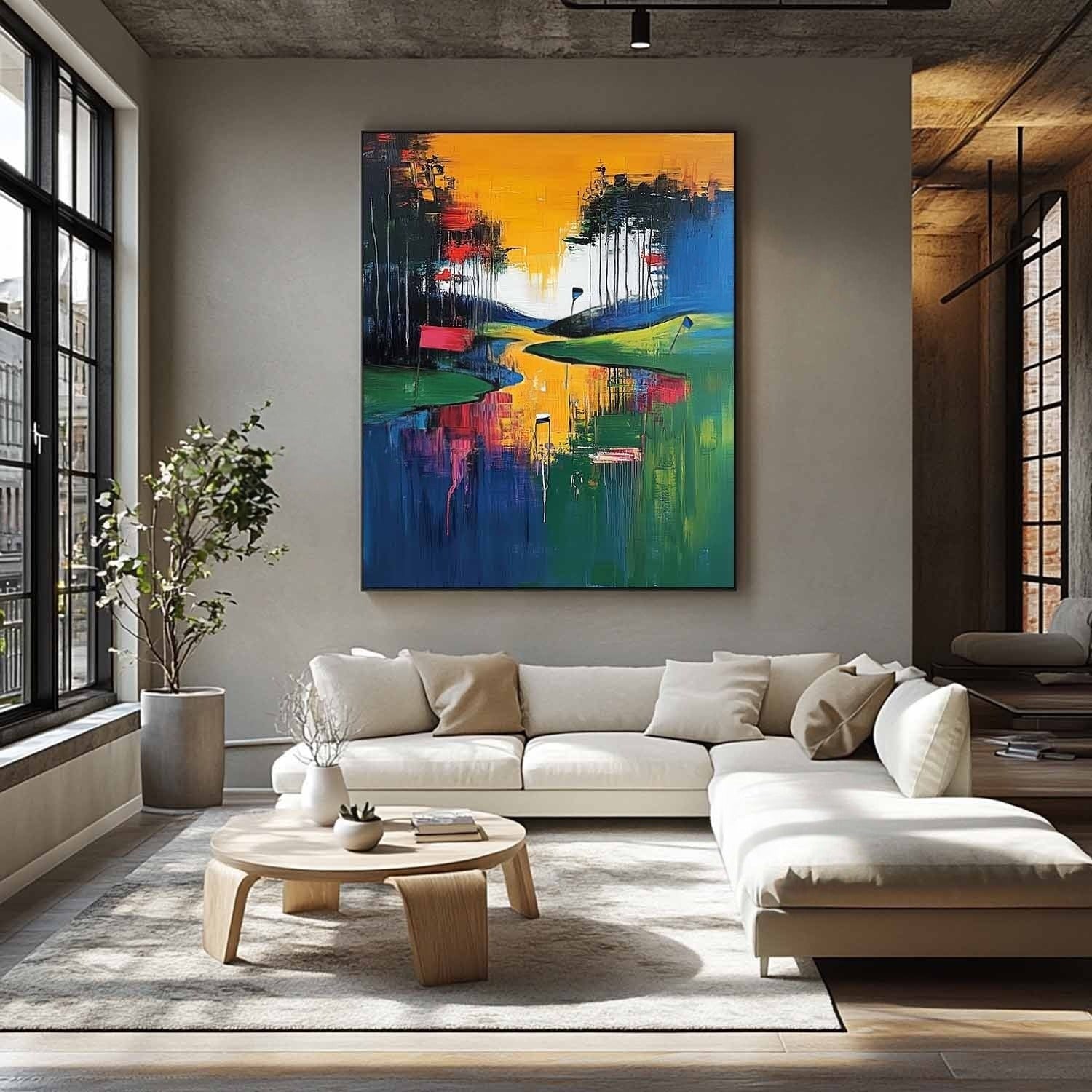 Wall Art Vertical Golf Course Landscape Painting - Neutralighting