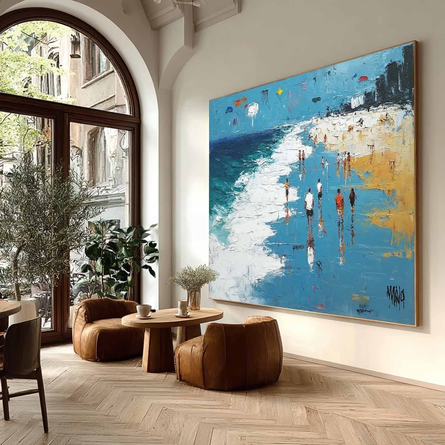 Wall Art Panoramic Impressionist Beach Boardwalk Scene Bright - Neutralighting
