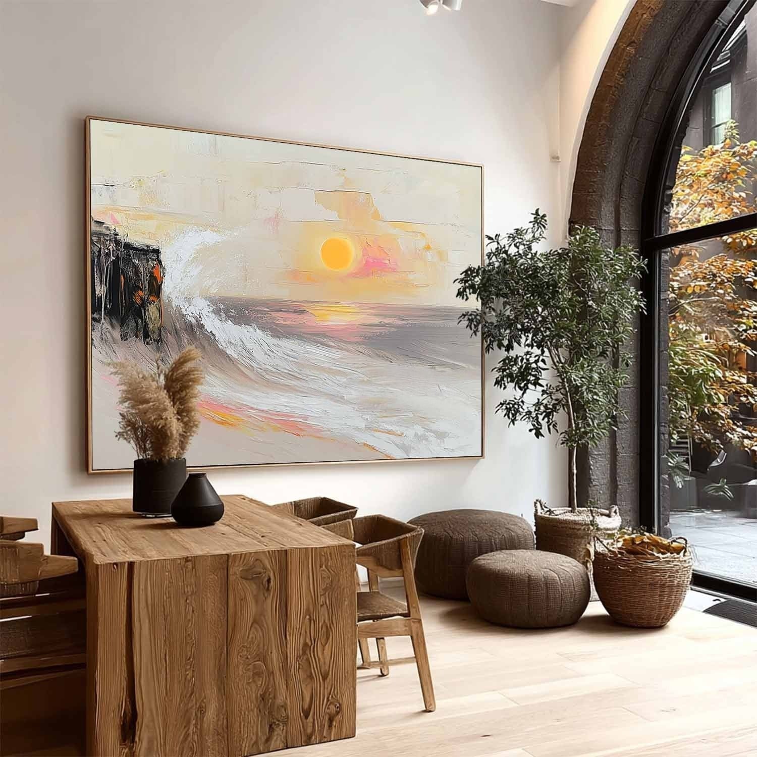 Wall Art Panoramic Impressionist Coastal Sunset Scene - Neutralighting