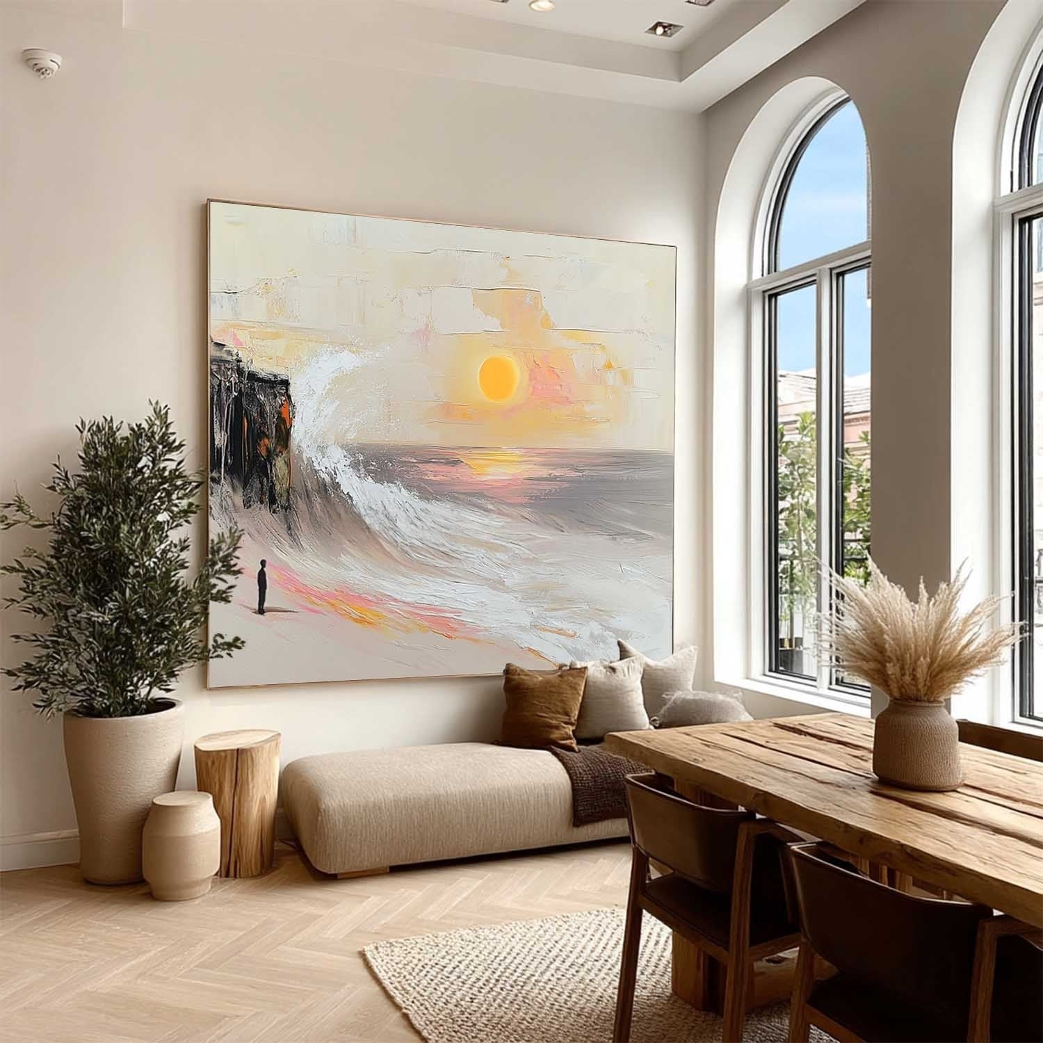 Wall Art Panoramic Impressionist Coastal Sunset Scene - Neutralighting
