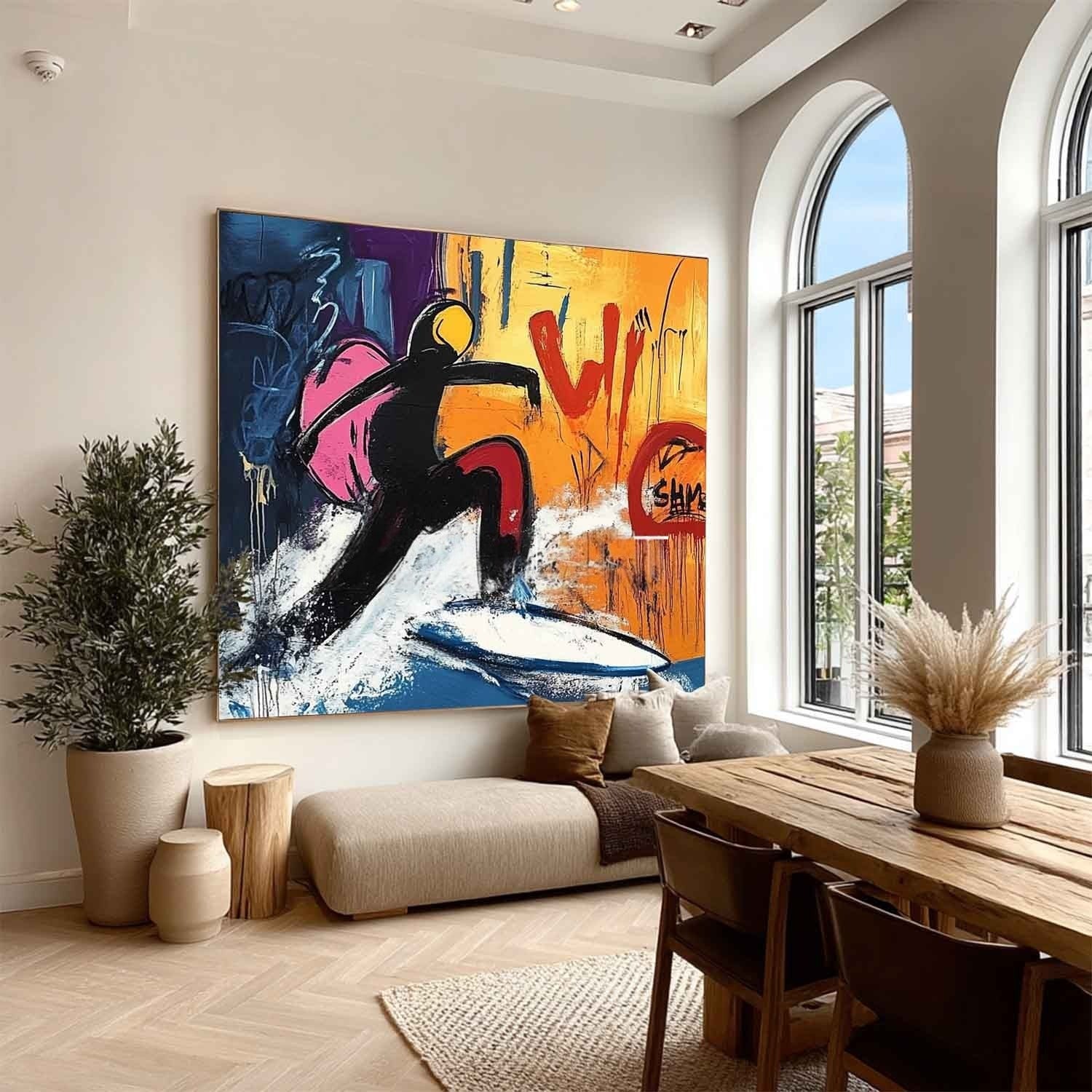 Wall Art Square Pop Art Surfing Graffiti Scene Vibrant - Neutralighting