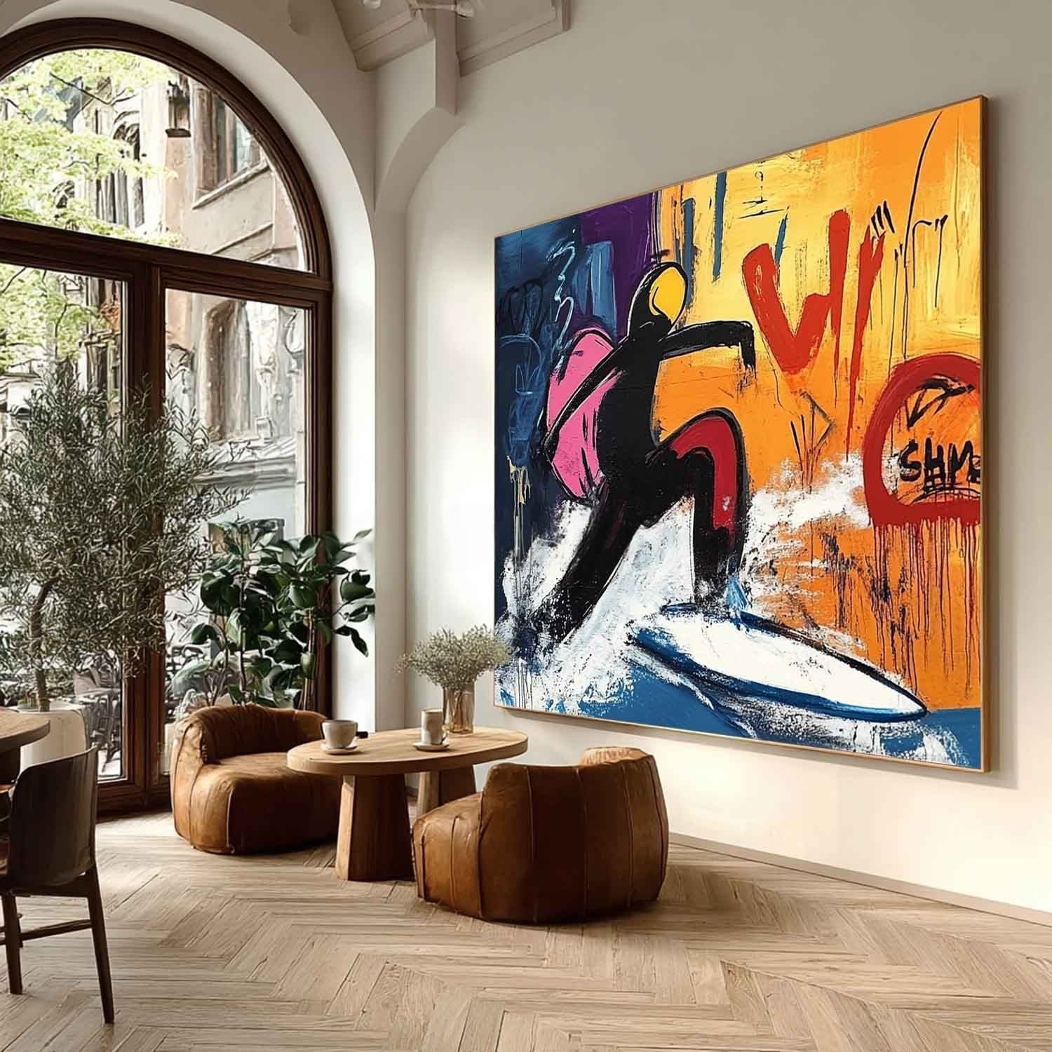Wall Art Square Pop Art Surfing Graffiti Scene Vibrant - Neutralighting