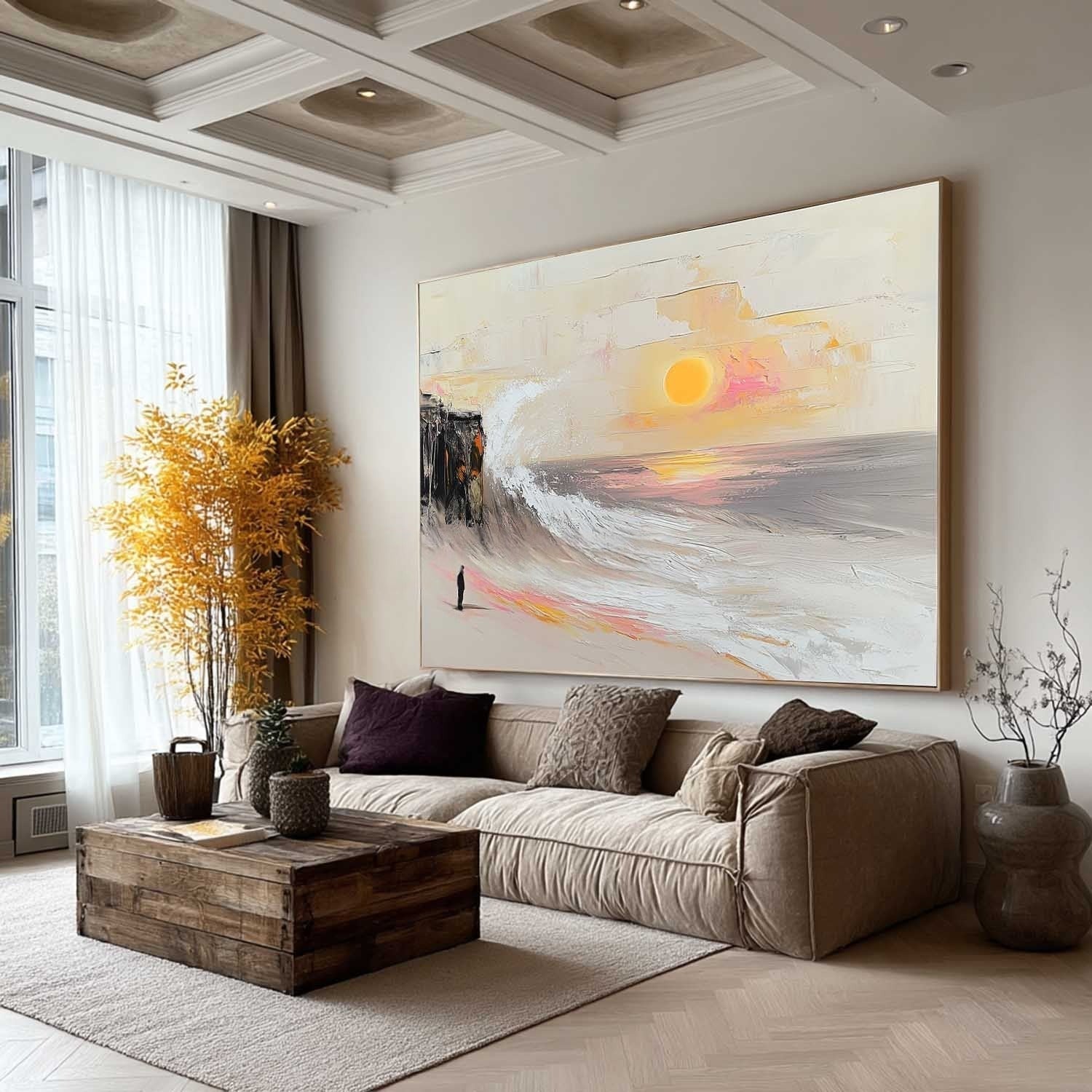 Wall Art Panoramic Impressionist Coastal Sunset Scene - Neutralighting