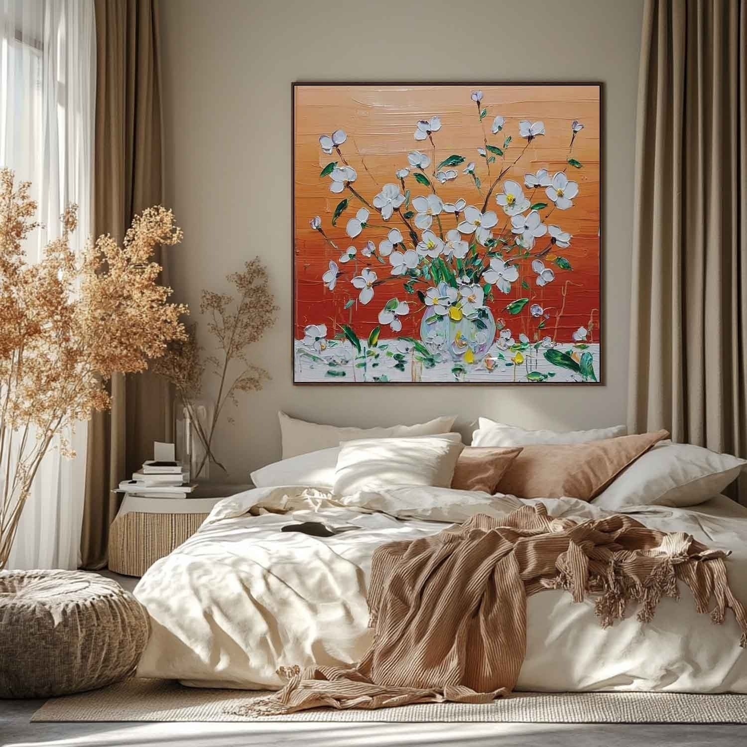 White Floral Bouquet 3D Impasto Painting - Neutralighting