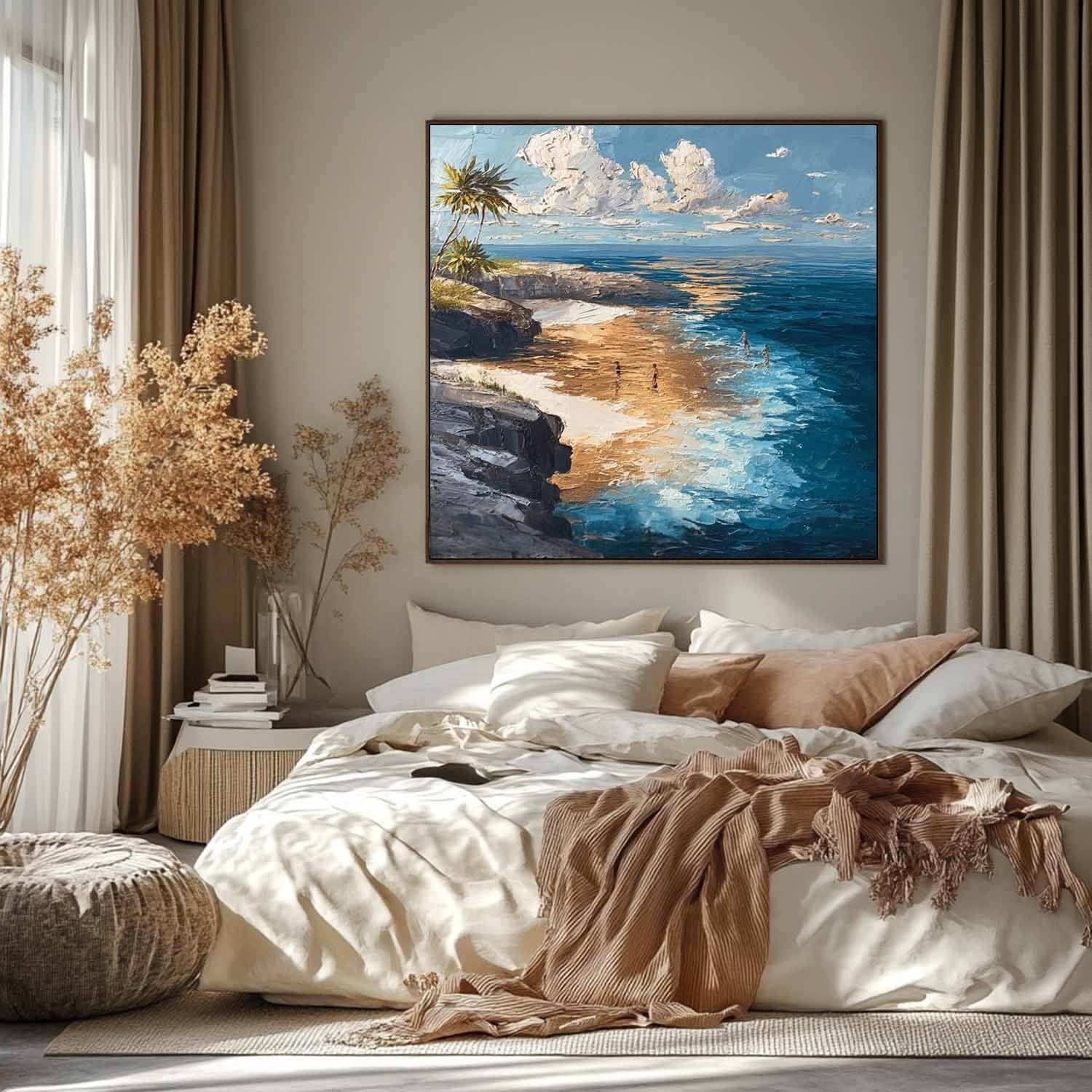 Tropical Cliffside Beach Impasto Painting - Neutralighting