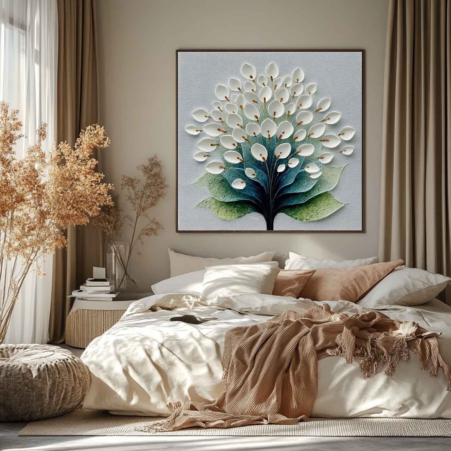 White Calla Lily Tree 3D Textured Painting - Neutralighting